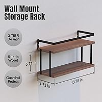 Vista 21 de Juego de 2 estantes flotantes montados en la pared de 3+1 niveles, estante de pared de madera rústica con marco de metal, estante de almacenamiento