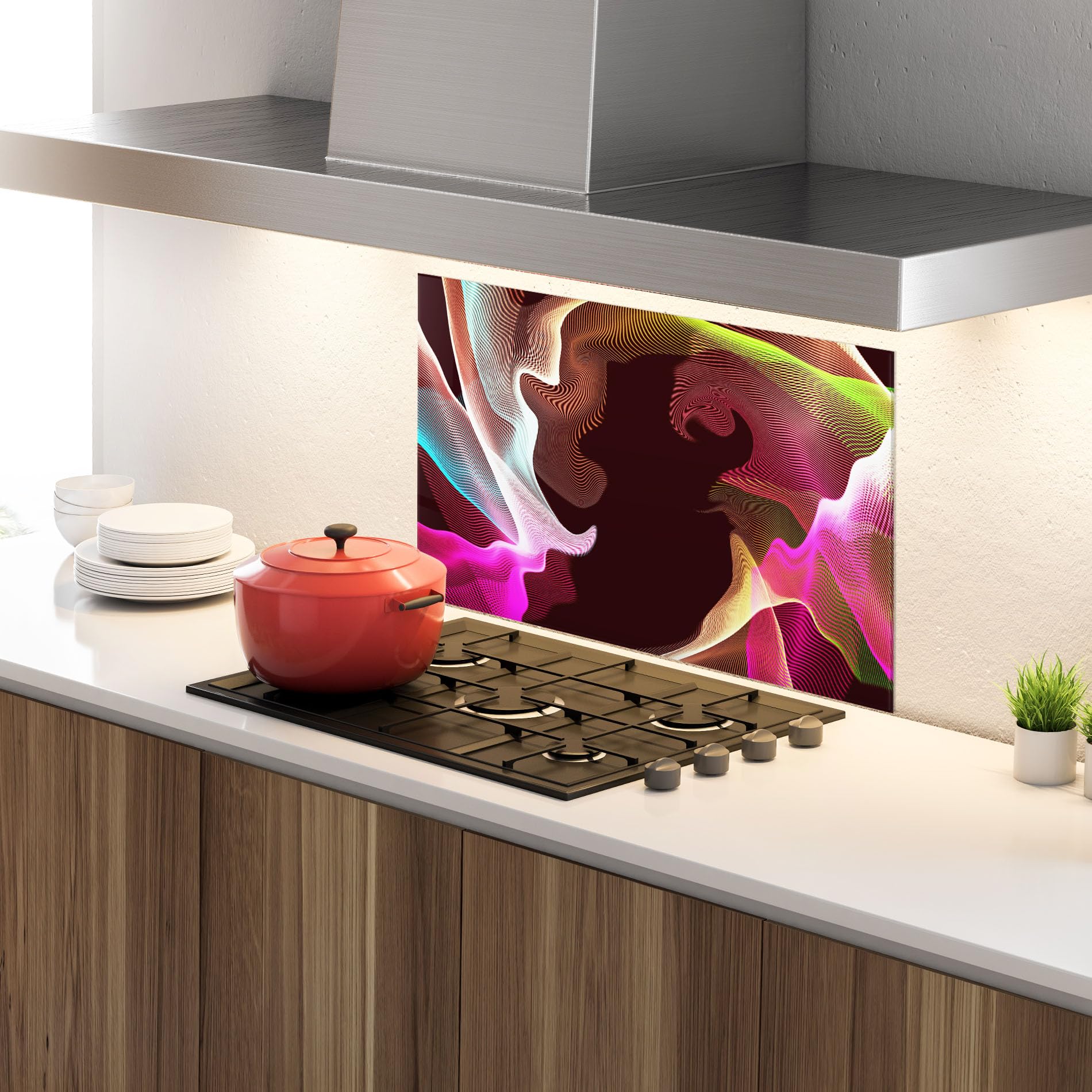 ARTHUB® Crédence de Cuisine en Verre 60x100 cm, Abstract Wave Effect | Protection Contre Les éclaboussures, Revêtement Mural en Carreaux, Plaque en Verre, Verre trempé, Abstrait