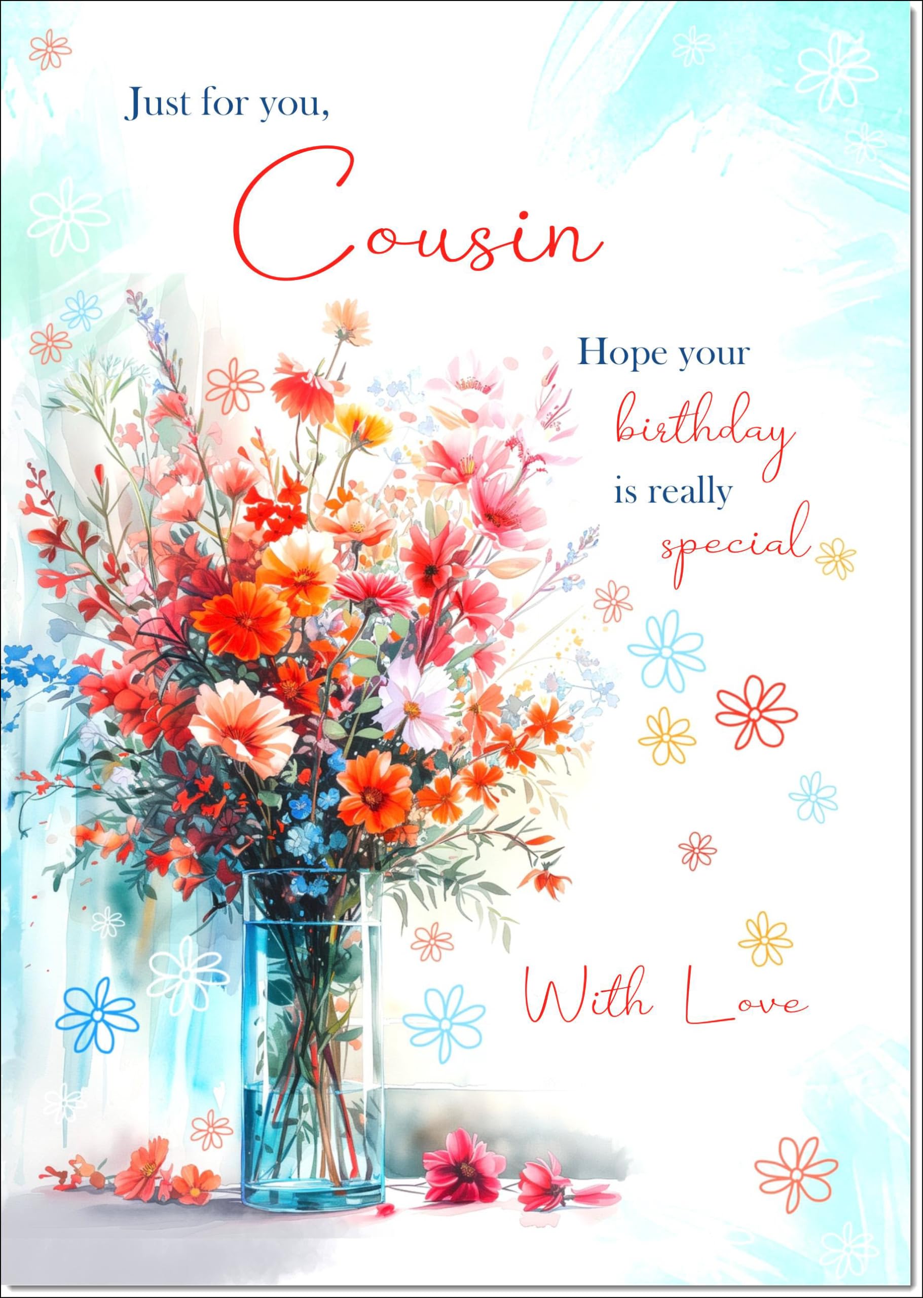 doodlecards Cousin Birthday Card Bright Bouquet Large A4 Size with Plain Envelope — image 1
