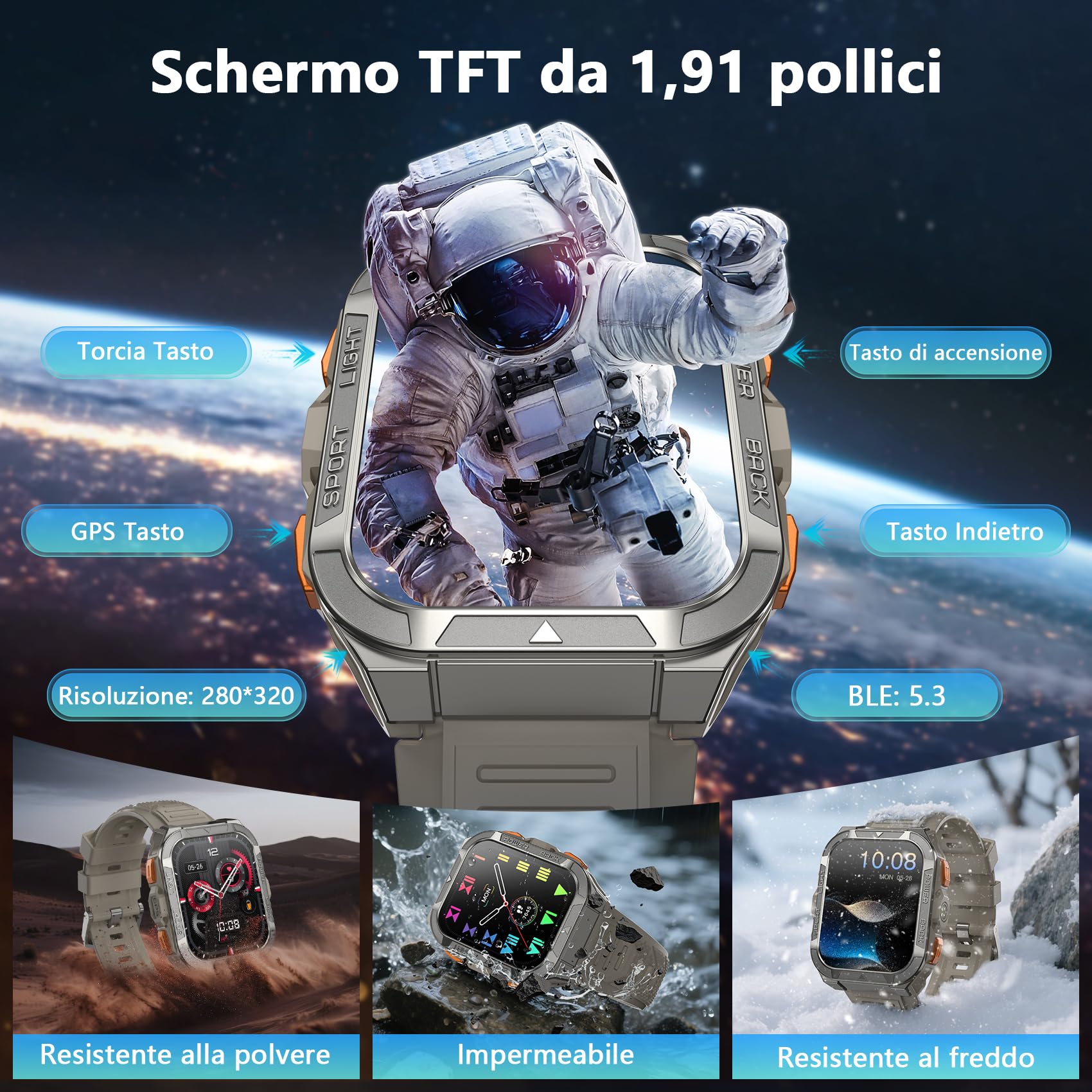 Blackview Smartwatch Uomo, Orologio Intelligente Fitness con Chiamate Bluetooth, 1.91" GPS Smartwatch Militare Uomo 115+ Modalità Sportive, Cardiofrequenzimetro, SpO2, Torcia, Bussla per Android iOS