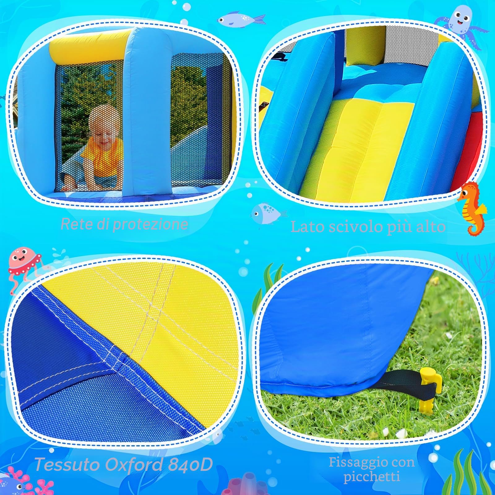 GYMMAL Castello Gonfiabile per Bambini con Parete d'Arrampicata, Doppio Scivolo e Scivolo Acquatico - Giochi da Esterno per Bambini 3-12 Anni (4x3,6x2,6m)