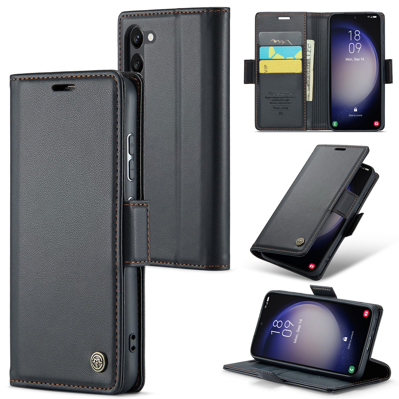 Case for Samsung Galaxy S23 Wallet Case, RFID Blocking PU Leather Flip Folio Cover Card Holder Kickstand Shockproof Phone Case Compatible with Samsung Galaxy S23, Black