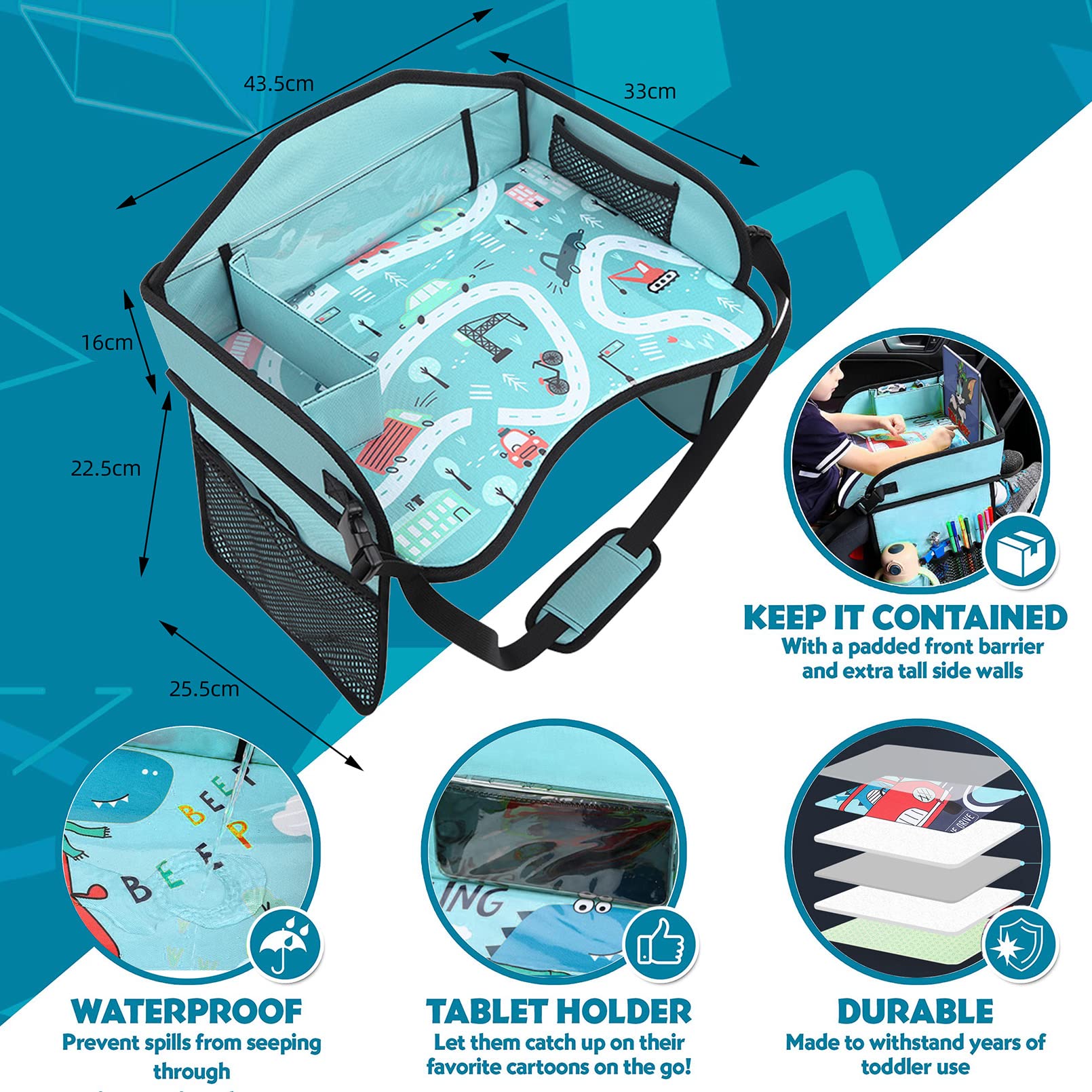 Vassoio Per Seggiolino Auto Bambini - Impermeabile Con Tracolla, Per Viaggi In Auto E Aereo - Foto 6