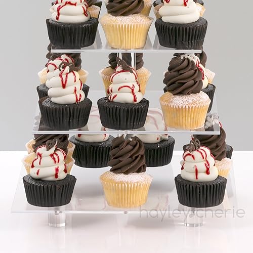 Miniatura 7 de Hayley Cherie Soporte cuadrado de 4 niveles para cupcakes, torre de acrílico transparente, exhibición de postres escalonados, para pasteles,