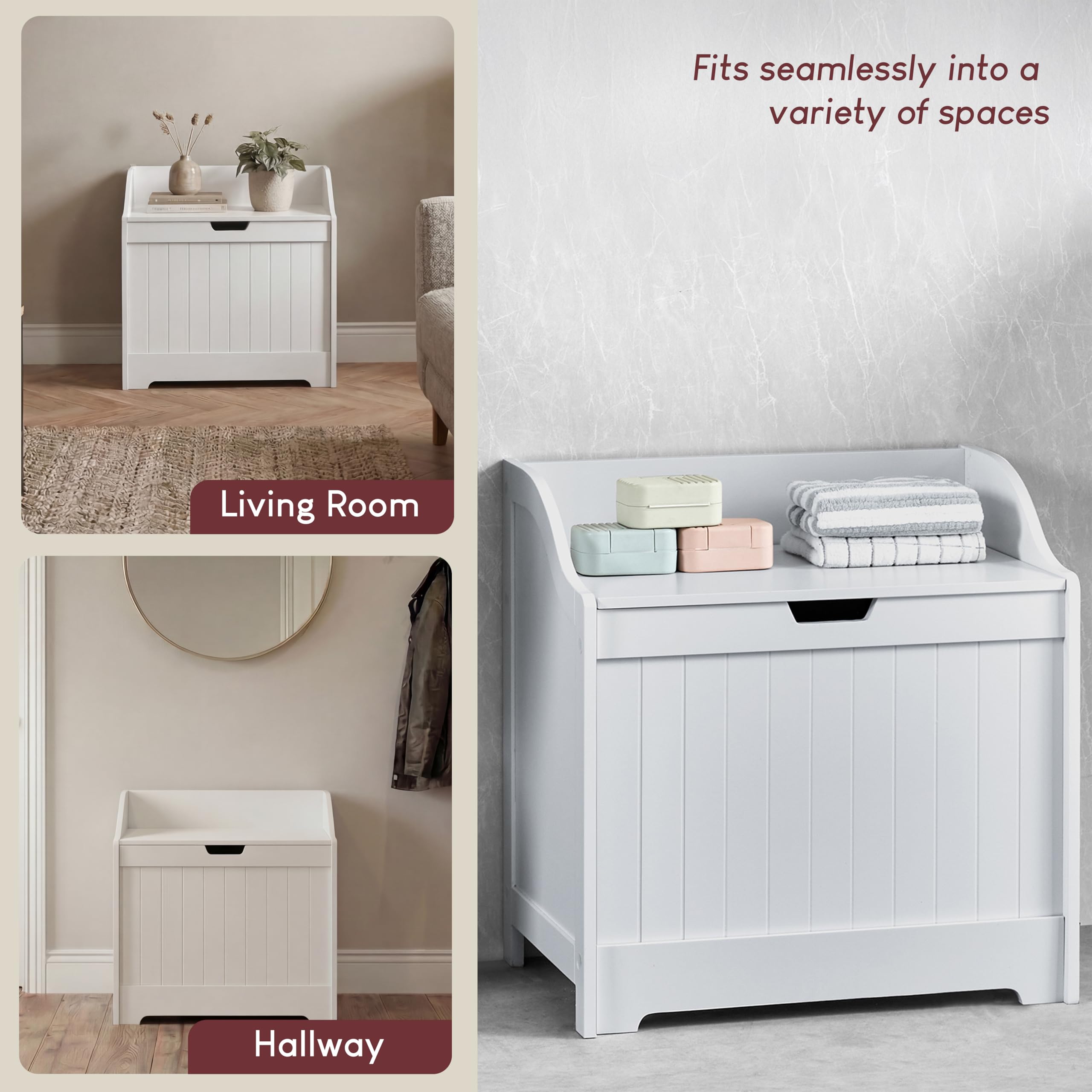 Home Discount Priano Meuble de Rangement pour Salle de Bain avec Panier en Bois Coffre à Linge 58 x 56 x 38 cm Blanc