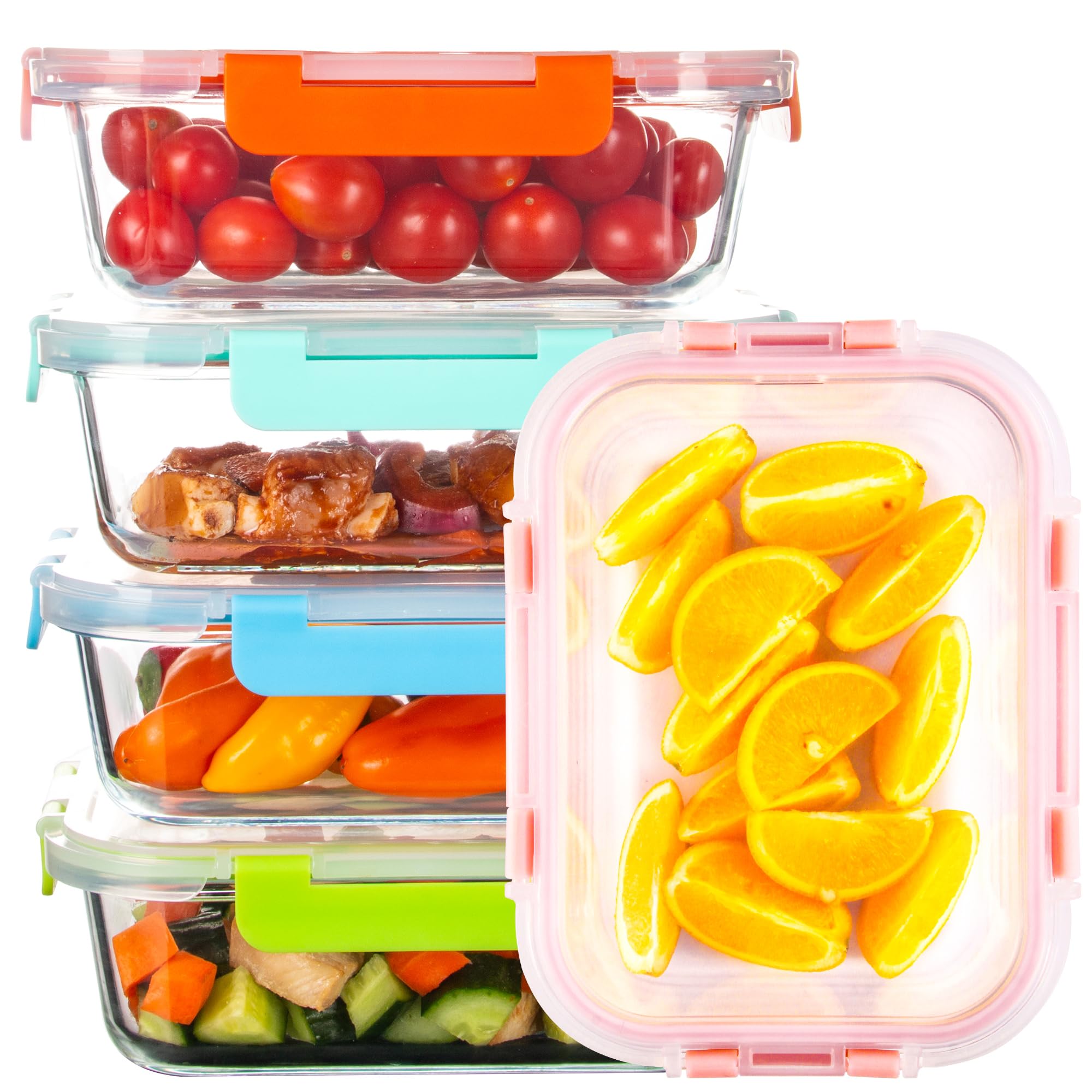 CZUMJJ Glass Meal Prep Containers with Lids(5 Pack, 34oz), Glass Food Storage Containers for Lunch at Work, Leak-proof Food Containers, Microwave/