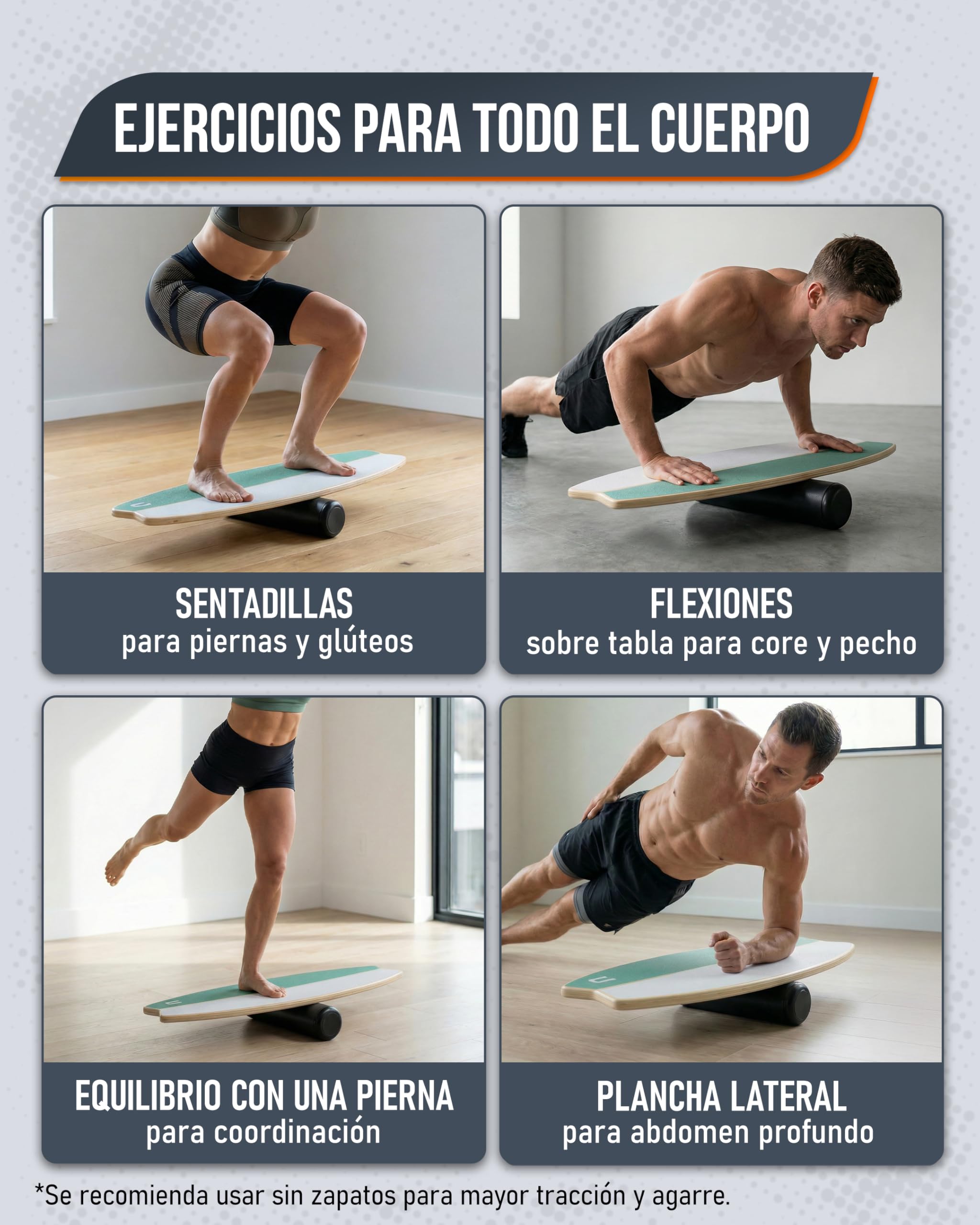 unycos - Tabla de Equilibrio Multifunción de Madera 80 x 35 cm con Rodillo y Pelota, Balance Board Antideslizante con 7 Modos y Topes Magnéticos, hasta 200 kg, para Core, Coordinación y Fitness