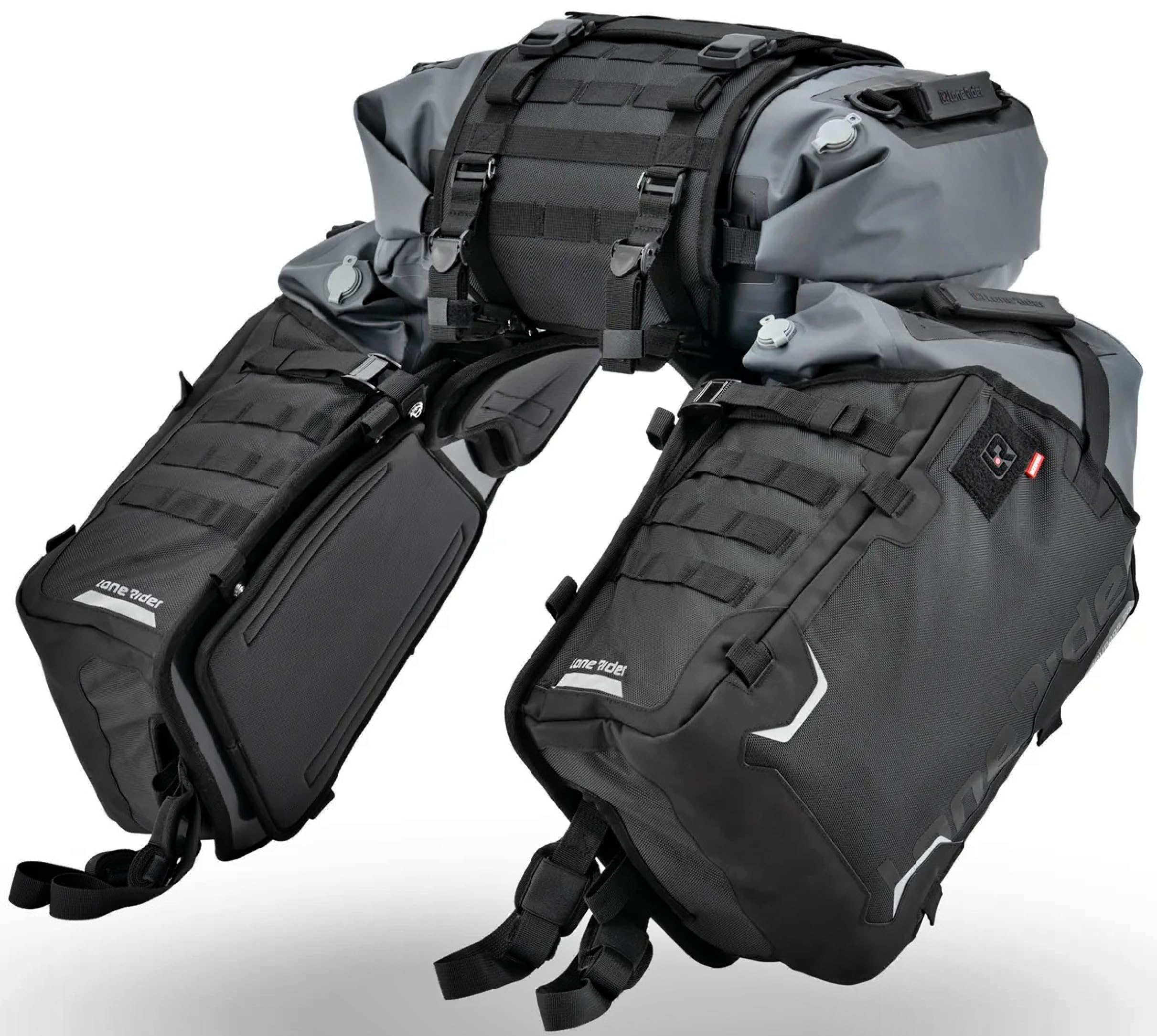 Lone Rider Alforjas Moto Sin Soporte 70L - Impermeables, para BMW GS | Alforjas 100% impermeables/antipolvo: bolsas roll-top, MOLLE & cierre rápido. Ajuste universal para BMW & moto ADV.
