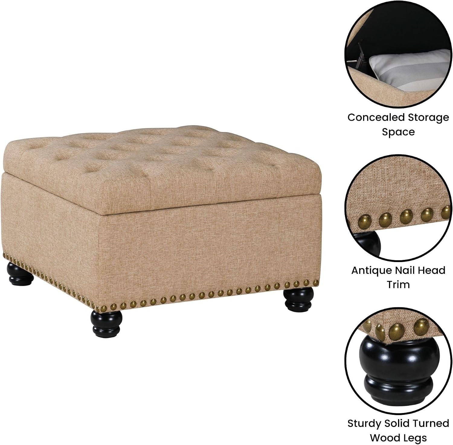 Convenience Concepts Designs4Comfort Herald Square Ottoman Coffee Table with Storage