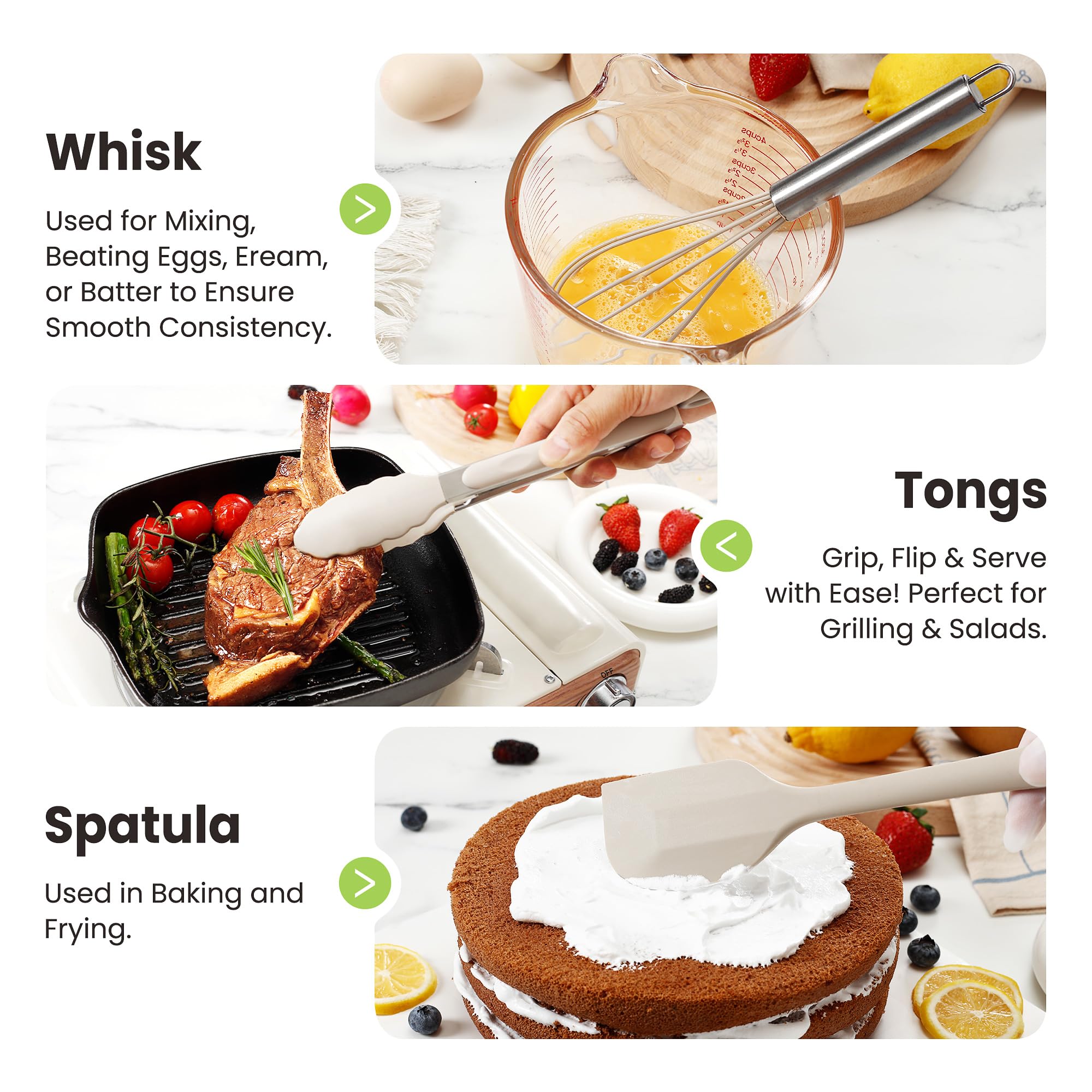 Set di 35 utensili da cucina in silicone con supporto, resistenti al calore fino a 230 °C, set di spatole per uso alimentare, senza BPA, per pentole antiaderenti, facili da pulire (cachi)