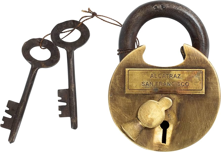 Solid Brass Alcatraz San Francisco Prison Padlock Lock with Keys