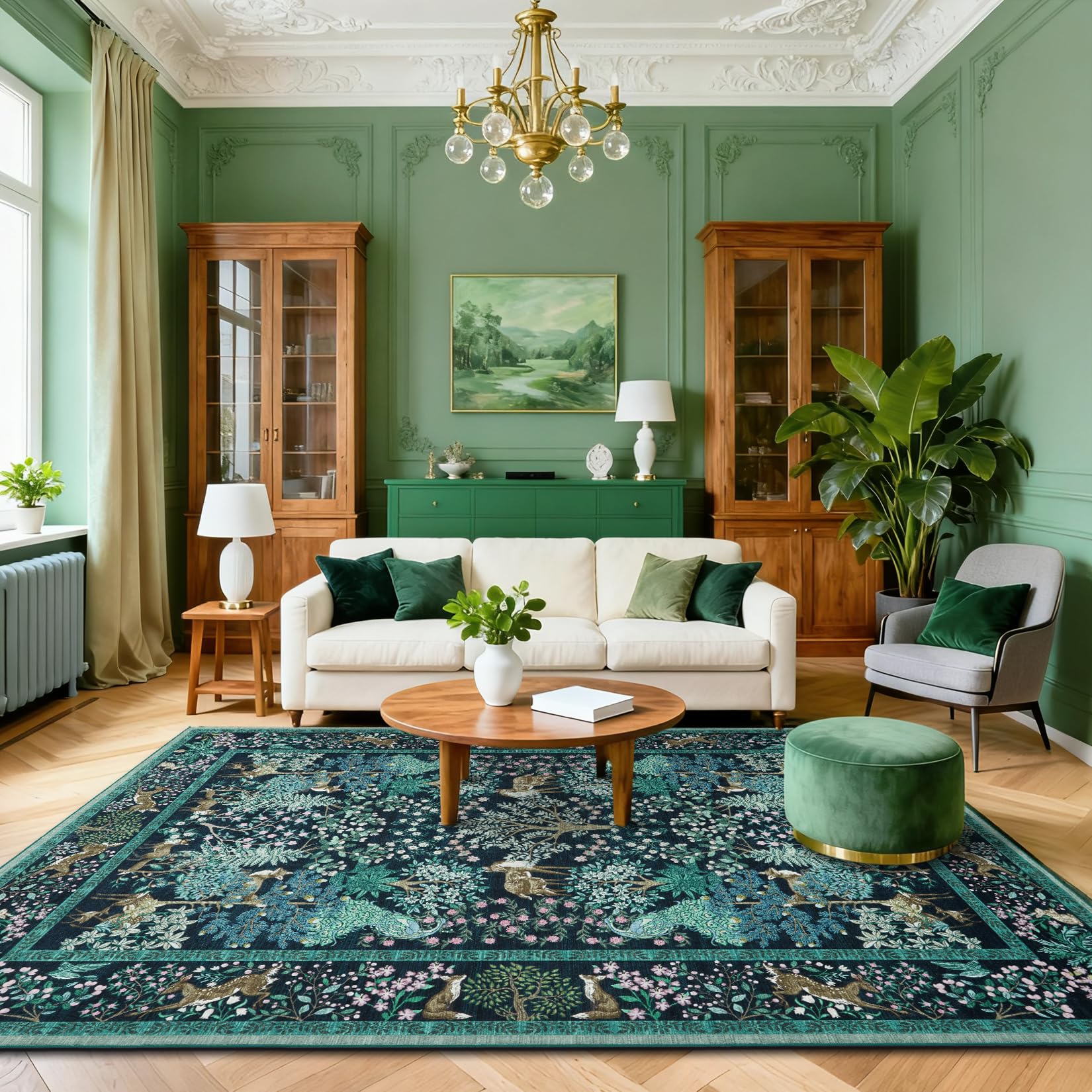 GarveeHome 8x10 Christmas Rug Living Room Rug Non Slip Washable Stain Resistant 8x10 Washable Rugs Jungle Animal Snow Print Low Pile Soft Holiday