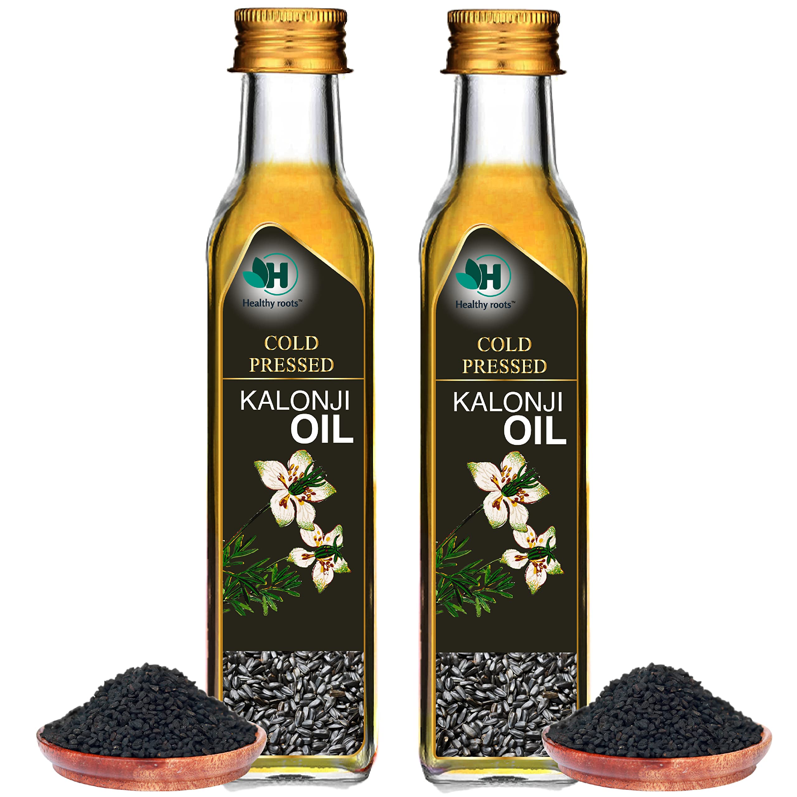 Healthy roots Cold Pressed Kalonji Oil 100ml (Pack of 2) | Wood Pressed - Extracted on Wooden Churner | Kolhu/Kacchi Ghani/Chekku