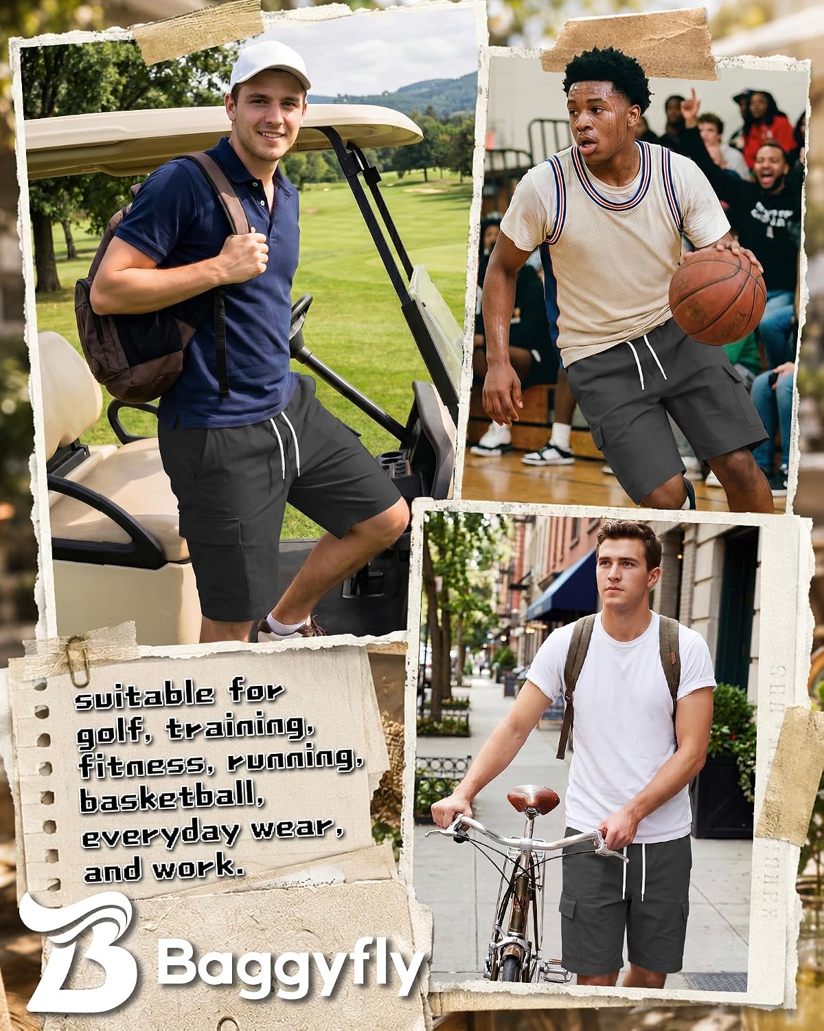 Men's Cargo Shorts Elastic Waist Drawstring Cotton Stretch Relaxed Fit Summer Work Shorts with Multi Pockets