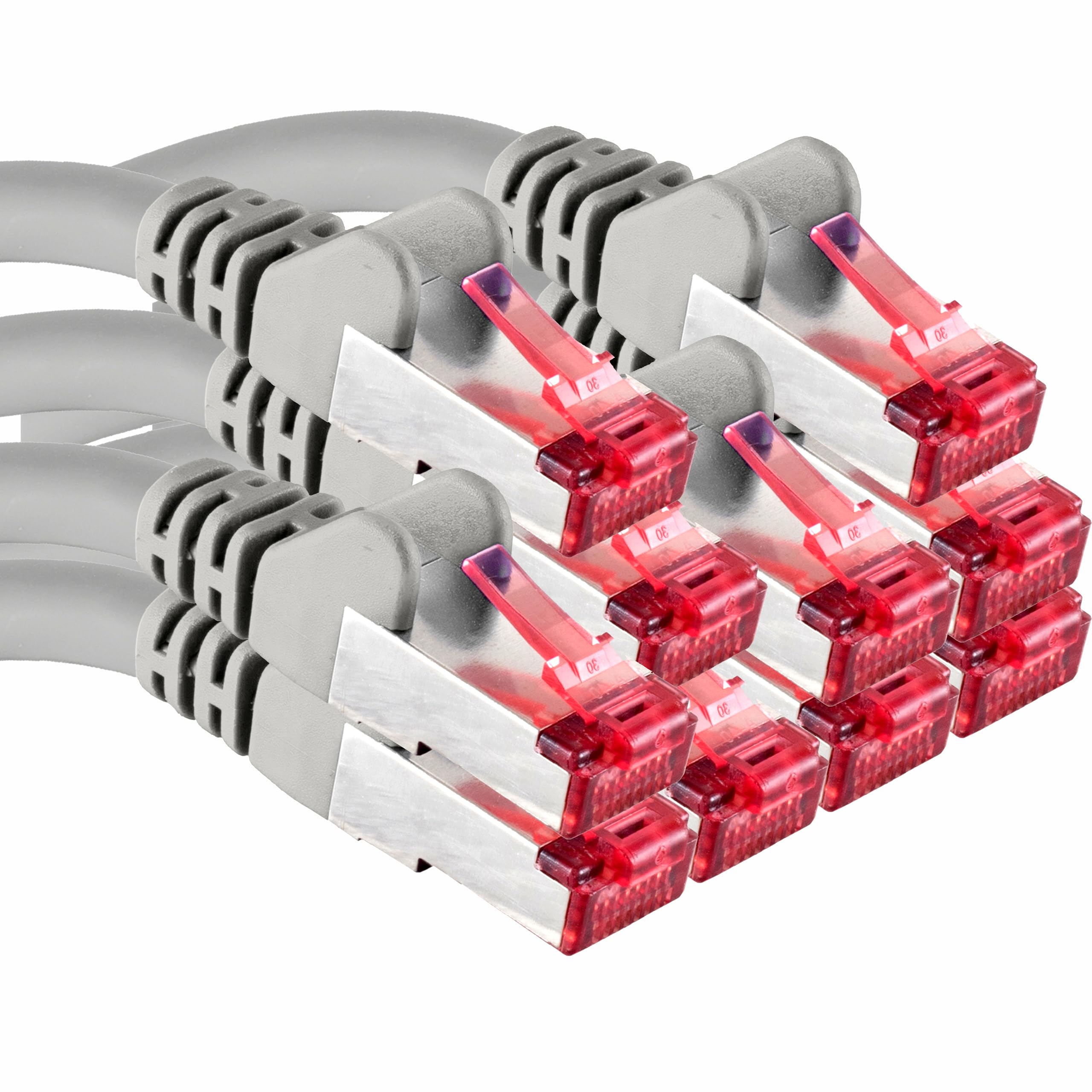 1aTTack.de Cat6 network cable 10x 0.25m CAT6 - shielding SFTP - CAT.6 RJ45 patch cable Ethernet cable DSL LAN router switch modem patch panel - gray - 10 pieces