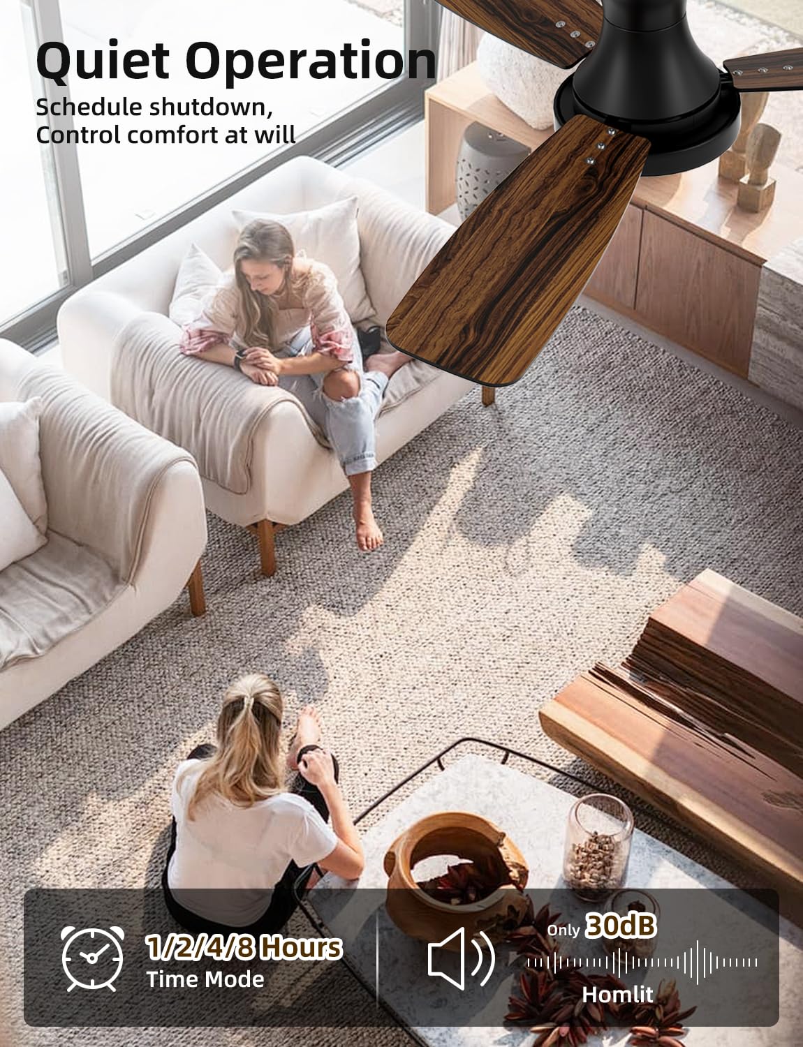 42 inch Smart Ceiling Fan with Light Low Profile Flush Mount with Remote Control Ultra-Quiet Reversible DC Motor — view 5