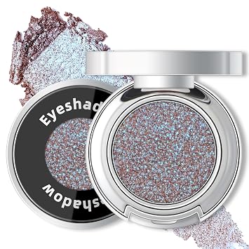 Cream Plum Mauve Blue Glitter Chrome Eyeshadow Palette, Half Magic Holographic Chameleon Shimmer Metallic Eye Shadow, Duochrome Color Shift Metallic Sparkle Iridescent Eye Brightener Makeup