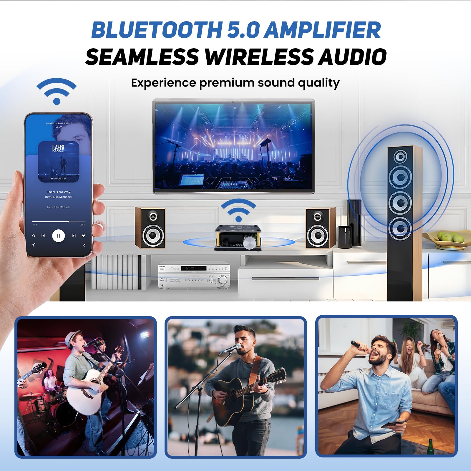 Scheda amplificatore audio Bluetooth 200 W TPA3116,2 x 100 W con filtro LC,Stereo Hi-Fi Digital Amp 2.0 Channel,DC 8-24 V, connessione silenziosa senza password per telefono, per casa o nomade