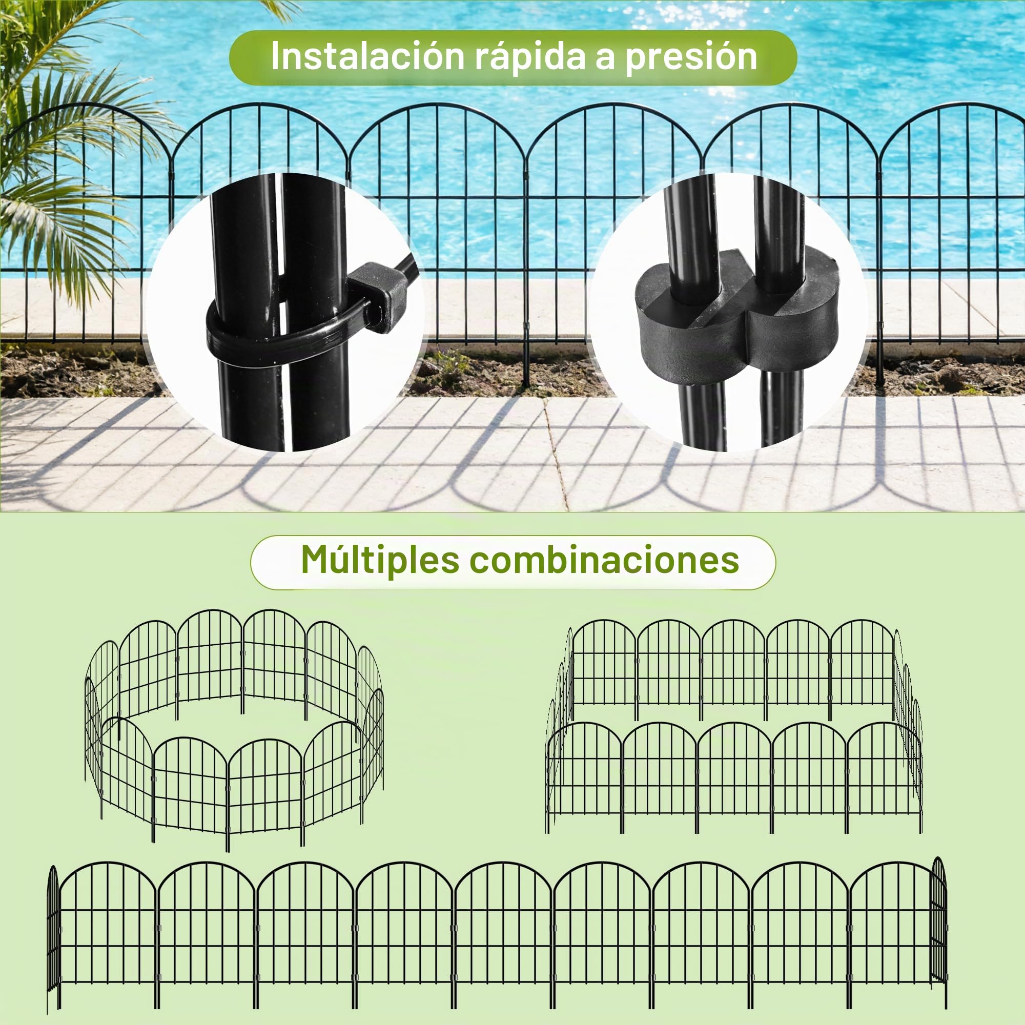Thealyn Valla decorativa de jardín de 61 cm de alto x 33 cm de ancho (10 paneles, longitud total de 3,3 m) valla metálica para exteriores para cama de flores, patio, barrera de animales, rectangular