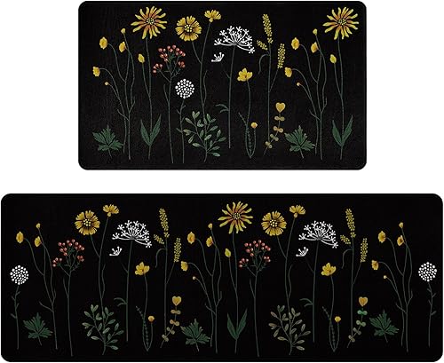 Rempry 2Pcs Kitchen Mat, Cushioned Anti Fatigue Kitchen Rugs and Mats, Non-Slip Waterproof Comfort Standing Kitchen Runner Mat for Kitchen, Floor