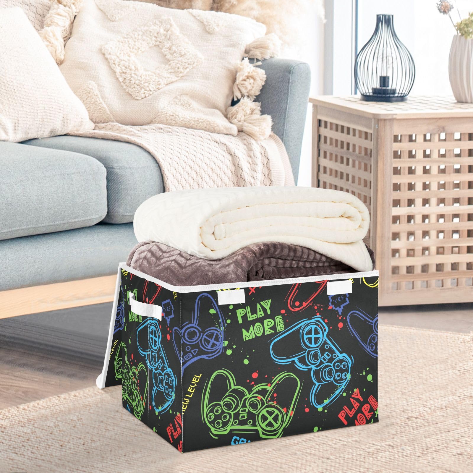 Mnsruu Storage Boxes with Lids, Bright Joysticks Gaming Large Storage Basket Organizer Shelves Cube Bin Toy Clothes Underbed - Image 2