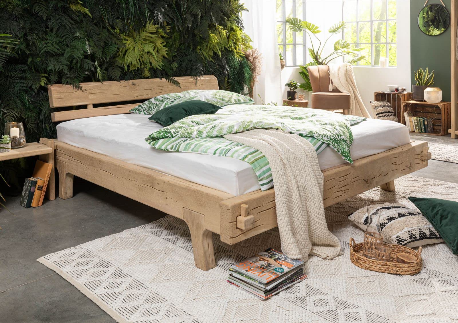 MASSIVMOEBEL24.DE|Bett Holzbett Balkenbett Massivholzbett 180x200 Eiche Holz massiv Natur geölt Oak Heart #03
