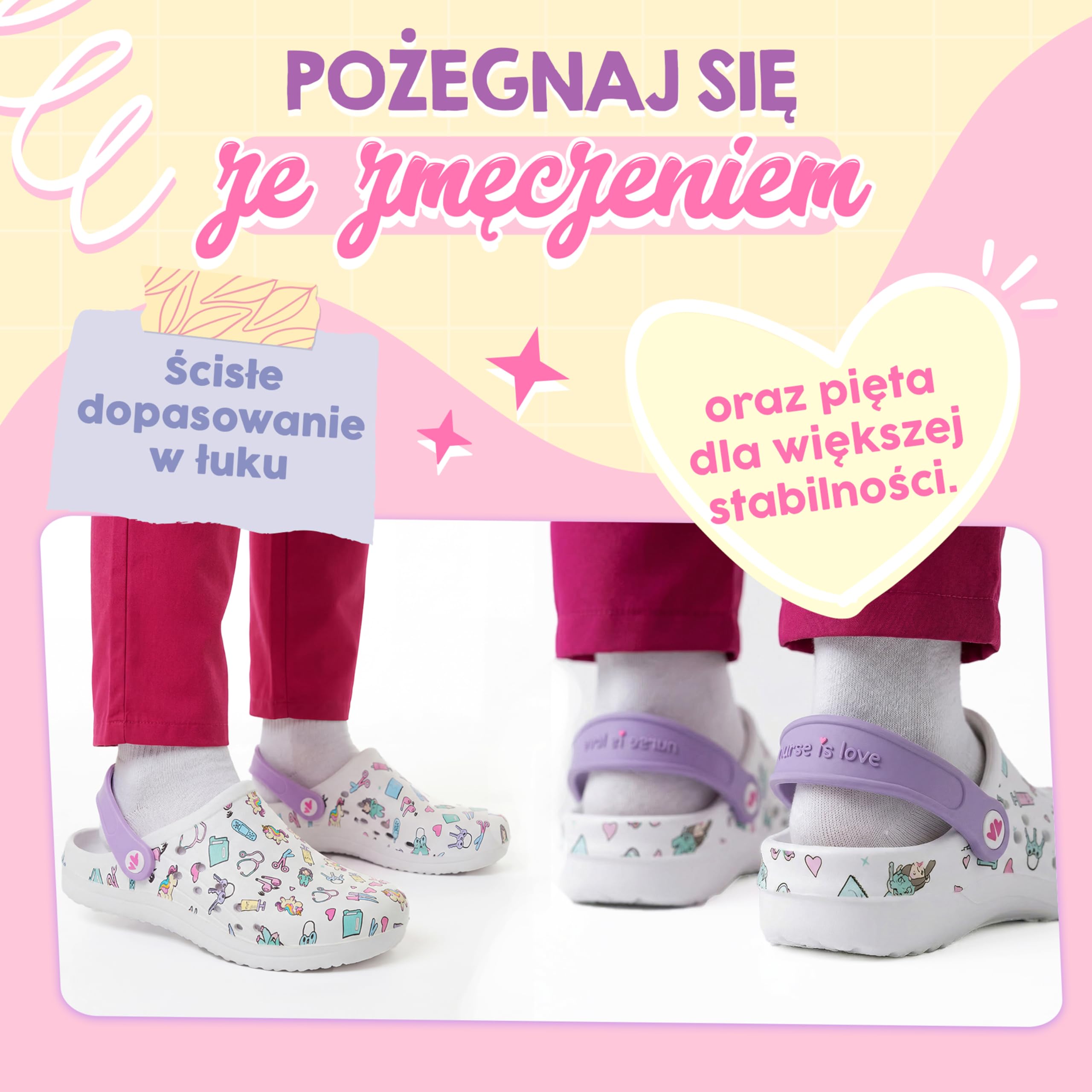 Nurse is Love Chodaki zdrowotne - Ortopedyczne buty zdrowotne z zabawnymi wzorami | prezent dla pielęgniarki