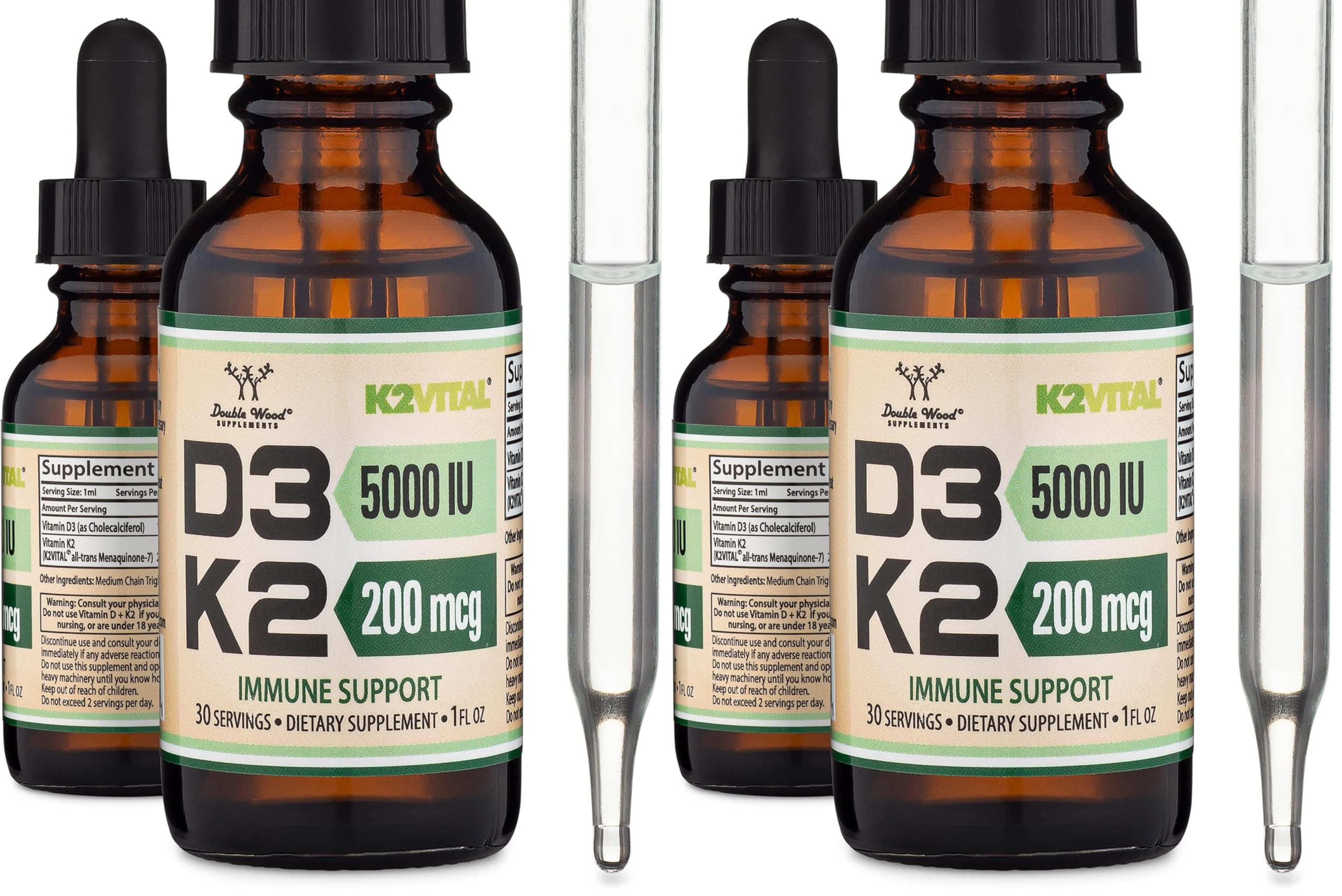 Vitamin D3 K2 5,000 IU Liquid Drops (5,000 IU of D3 and 200mcg of 99.9% All-Trans Patented K2 MK-7 (K2Vital)) Max Absorption Liquid Vitamin D Drops (30 Servings) by Double Wood (Pack of 2) 1 Fl Oz (Pack of 2)