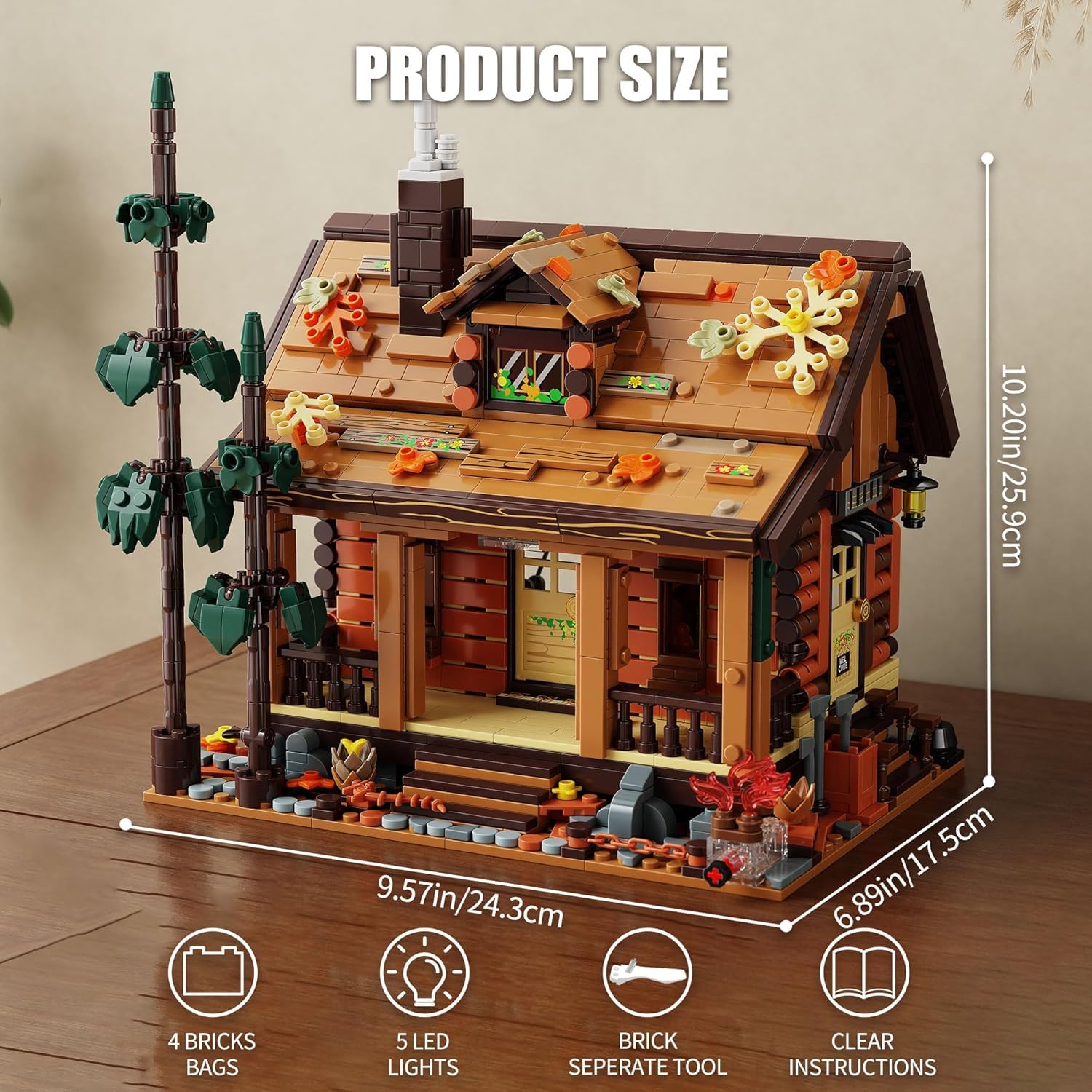TYCOLE Herbst Cabin Holzhaus Klemmbausteine Bauset 1969 Stück Modellhaus mit LED-Licht Heimdekoration Weihnachten Geburtstag Geschenk für 8+ Jungen Mädchen Jugendliche Erwachsene