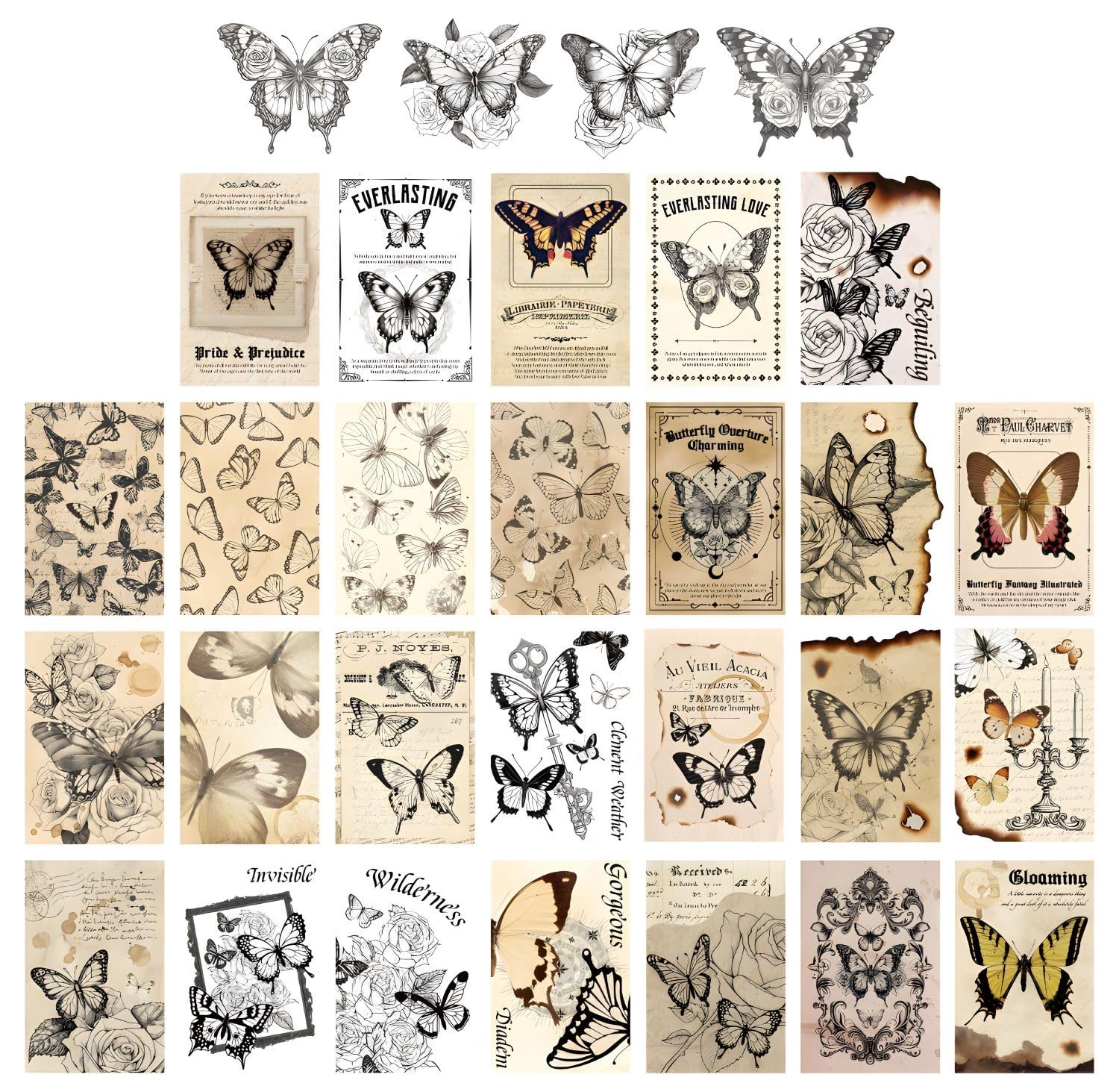 TAOLIN QING Vintage Style Postcards Set of 30 Postcards for DIY Card Paper (Butterfly Overture)