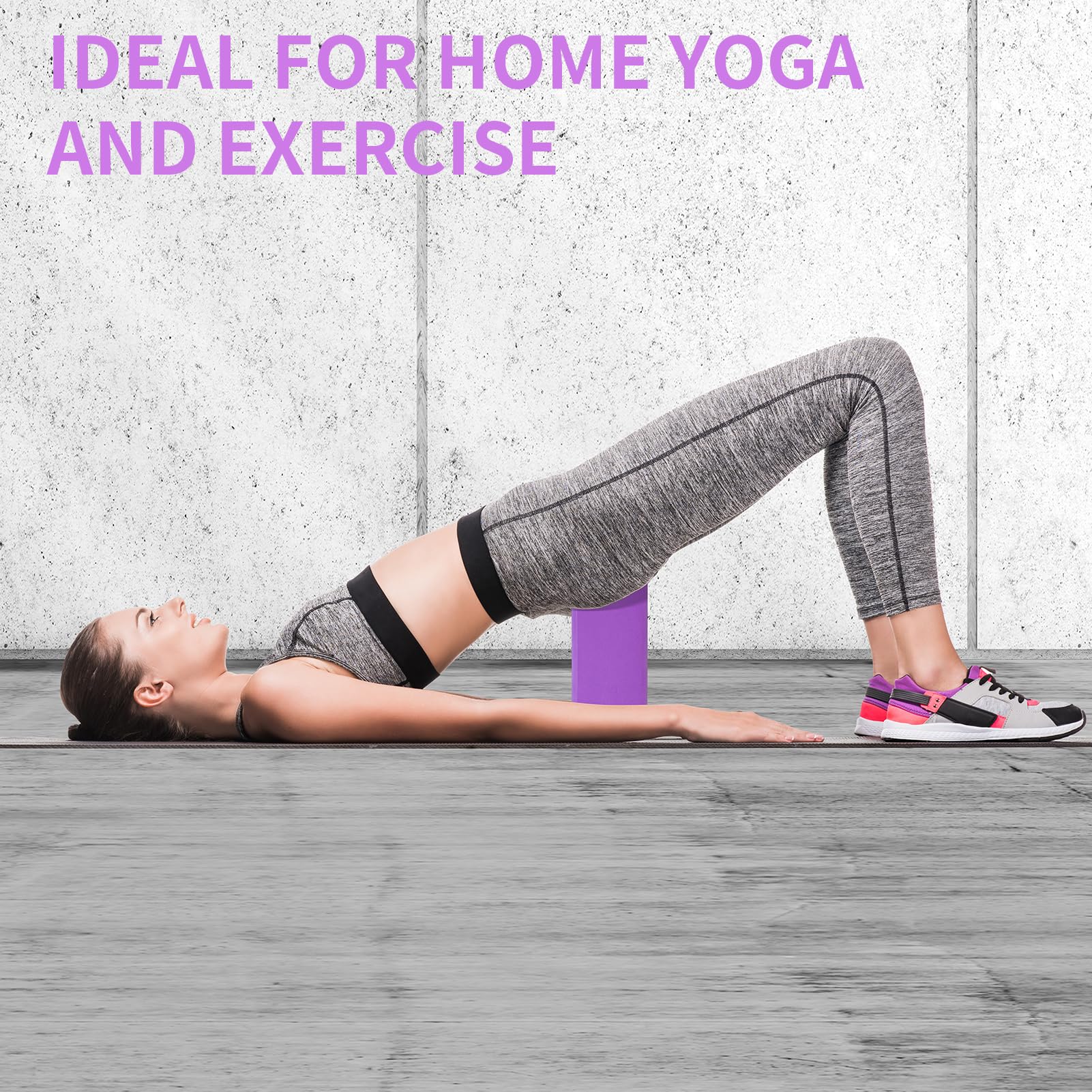 Set di 2 blocchi per yoga e cinghie da yoga, morbidi e antiscivolo, 22,7 x 10,2 x 10,2 cm, 10 anelli per yoga, meditazione, equilibrio, pilates, stretching e posizioni profonde (viola)