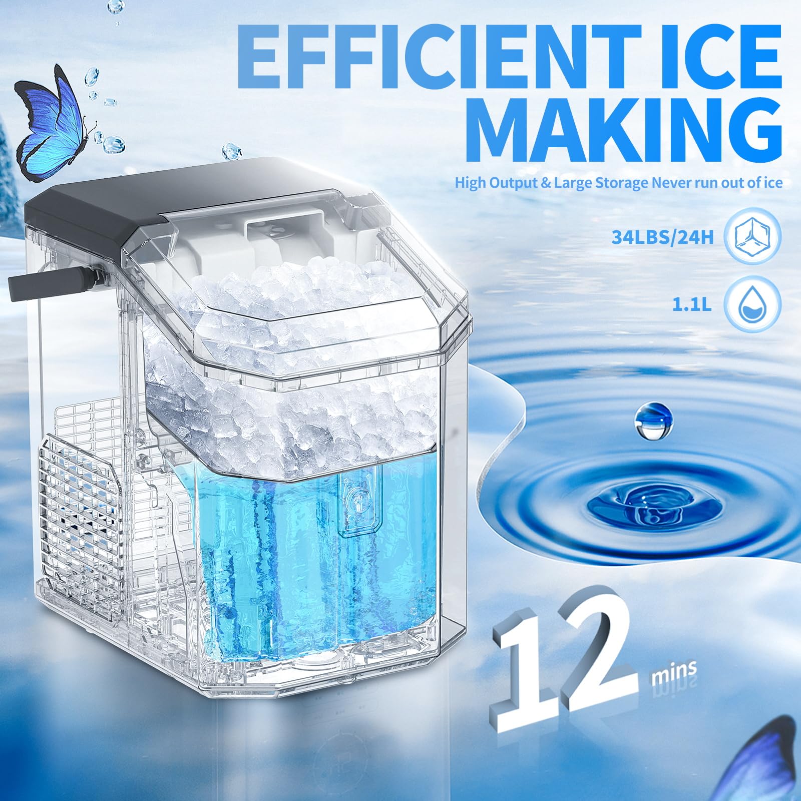 Antarctic Star Countertop Ice Maker Portable Ice Machine, Automatic-Cleaning Ice Makers, 34lbs/24h, Pebble Portable Ice Machine With Ice Scoop For Home Kitchen Bar Party Silver on Fridge.com - View 2