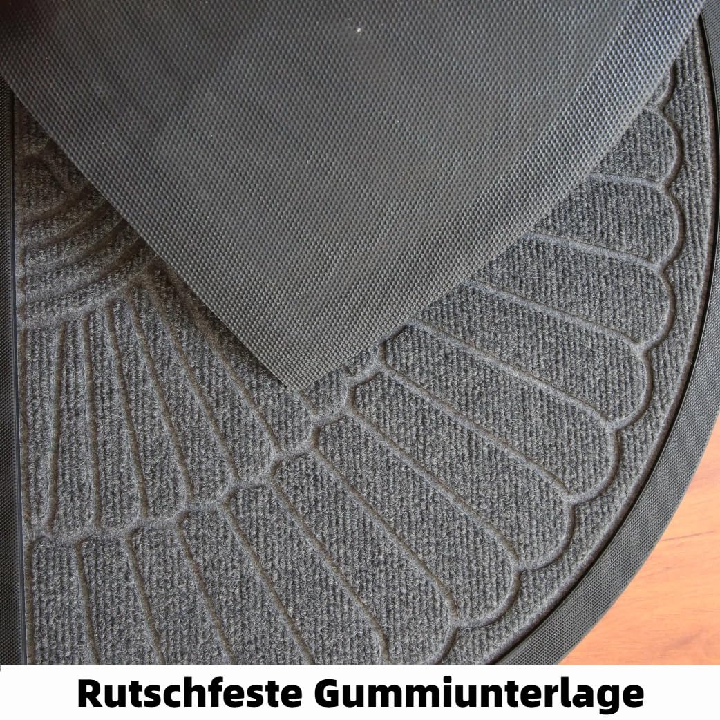 Halbrunde Eingangsmatte, rutschfeste & wasserdichte Fußmatte, strapazierfähig für Haustür, Flur und Terrasse(Grau, 17.7x29.5Inch)