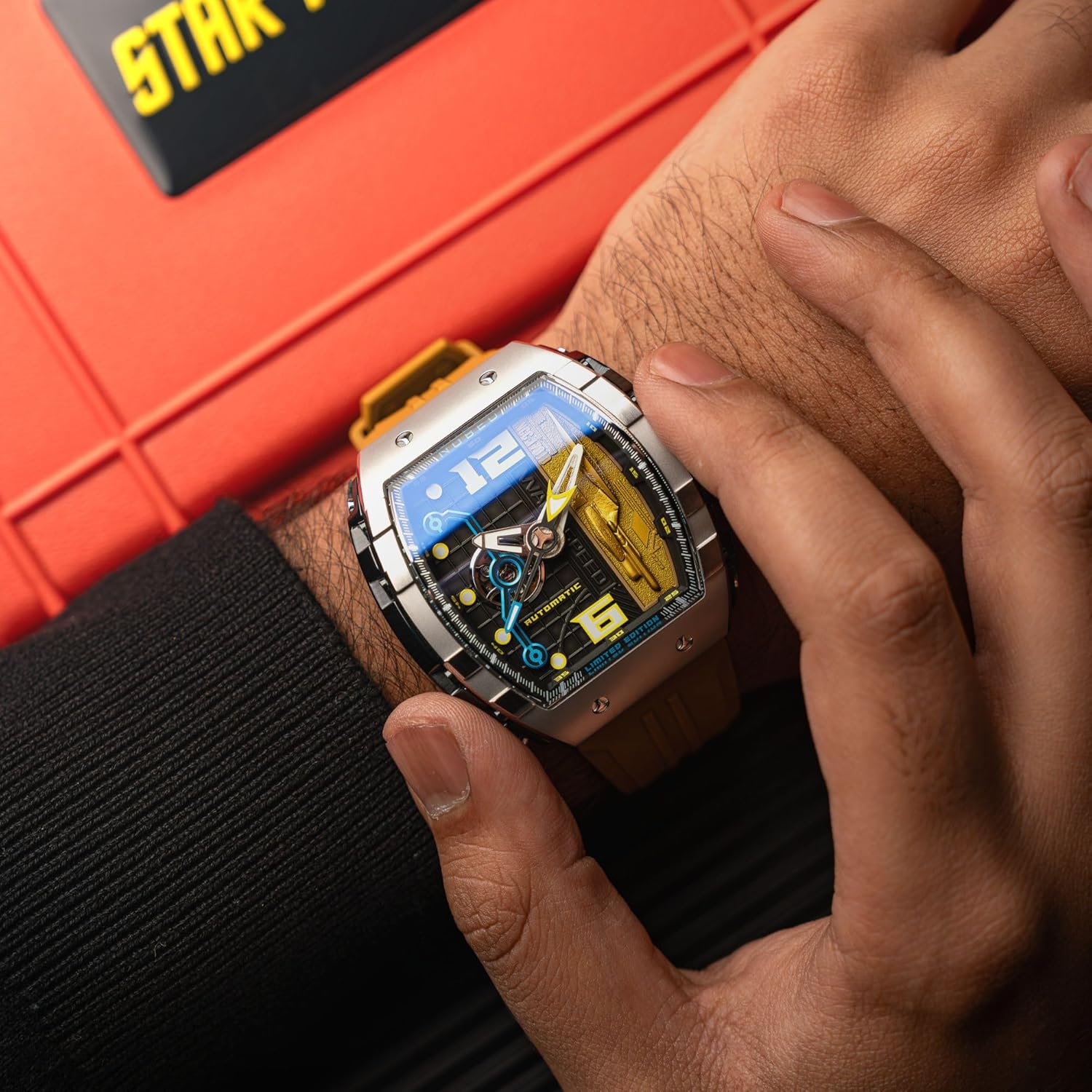 Nubeo Magellan Star Trek Watch – 48mm Limited Edition Warp Speed Analog Watch for Men, Japan Automatic with 3 Hands Date, Stainless Steel Case, Rubber Strap - NB-6106