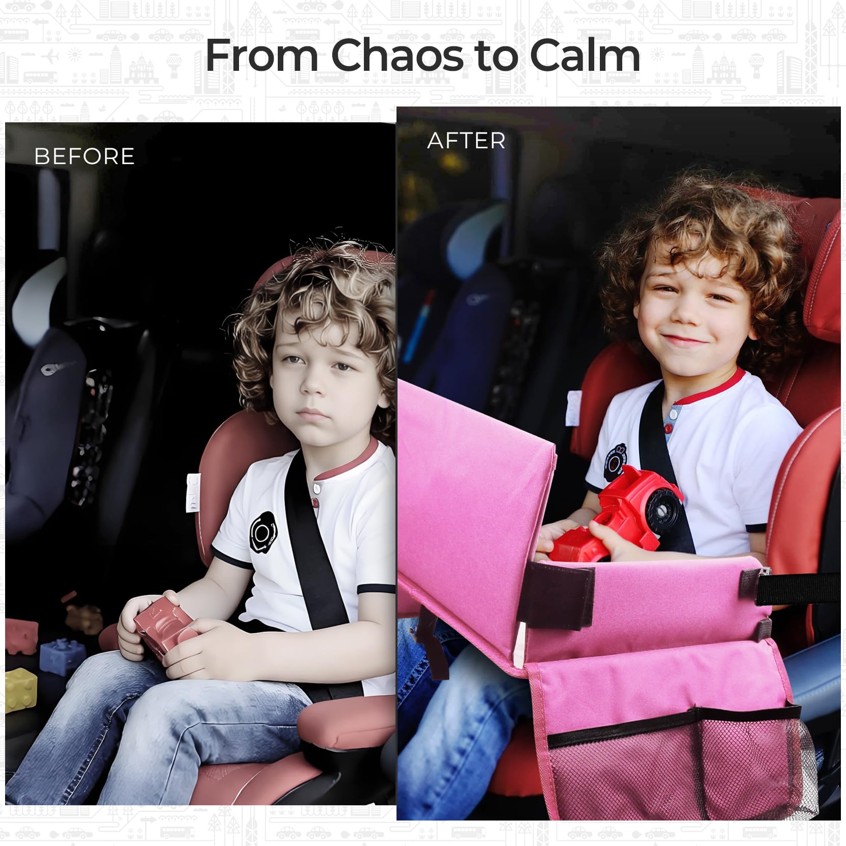 Bandeja de asiento de coche para viajes de niños, bandeja de asiento de coche para actividades de viaje por carretera para niños pequeños