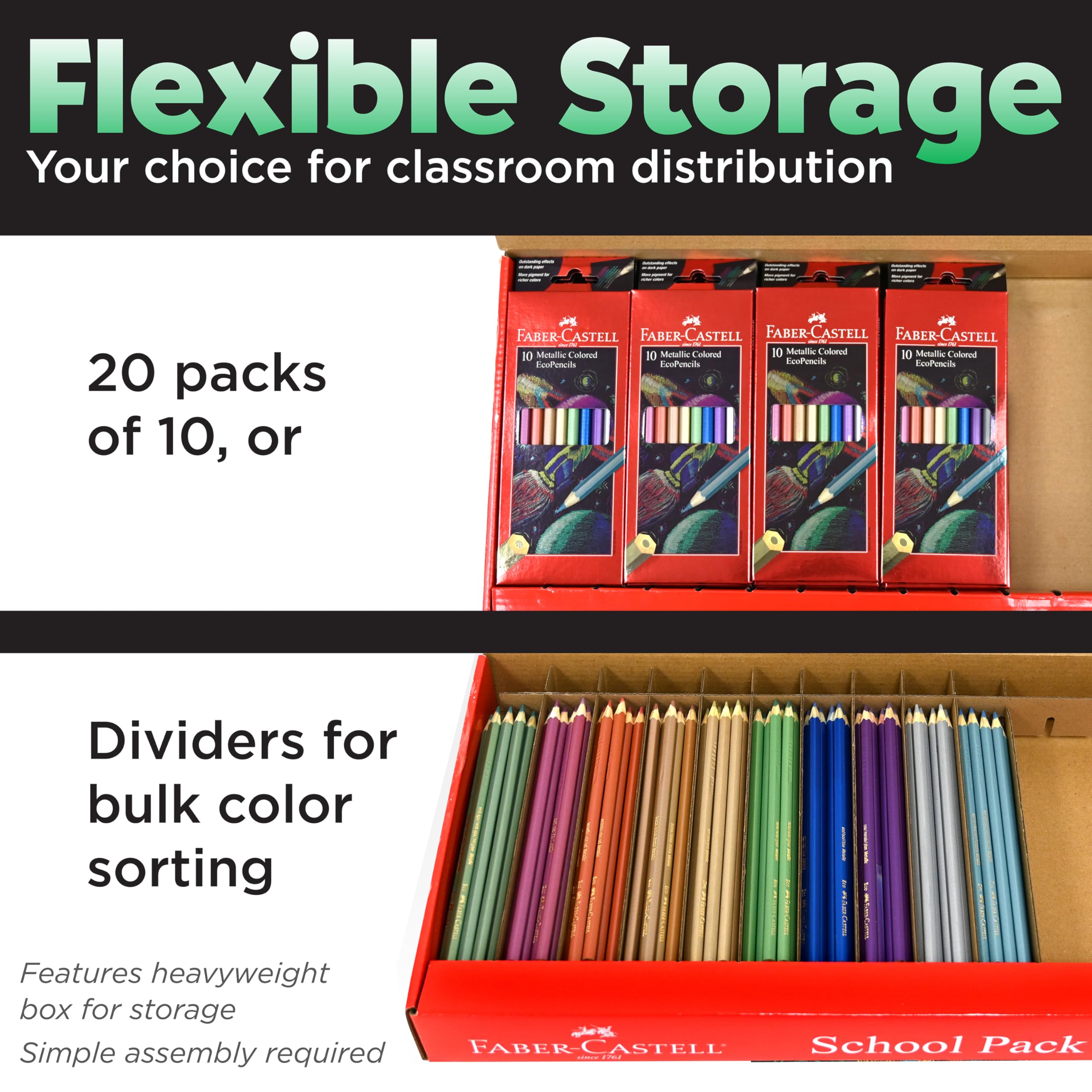 Faber-Castell Metallic EcoPencils Schulpackung – 200 Groß-Buntstifte für Kinder, Klassenzimmer-Kunstbedarf, bruchfeste, metallische Buntstifte für die Schule