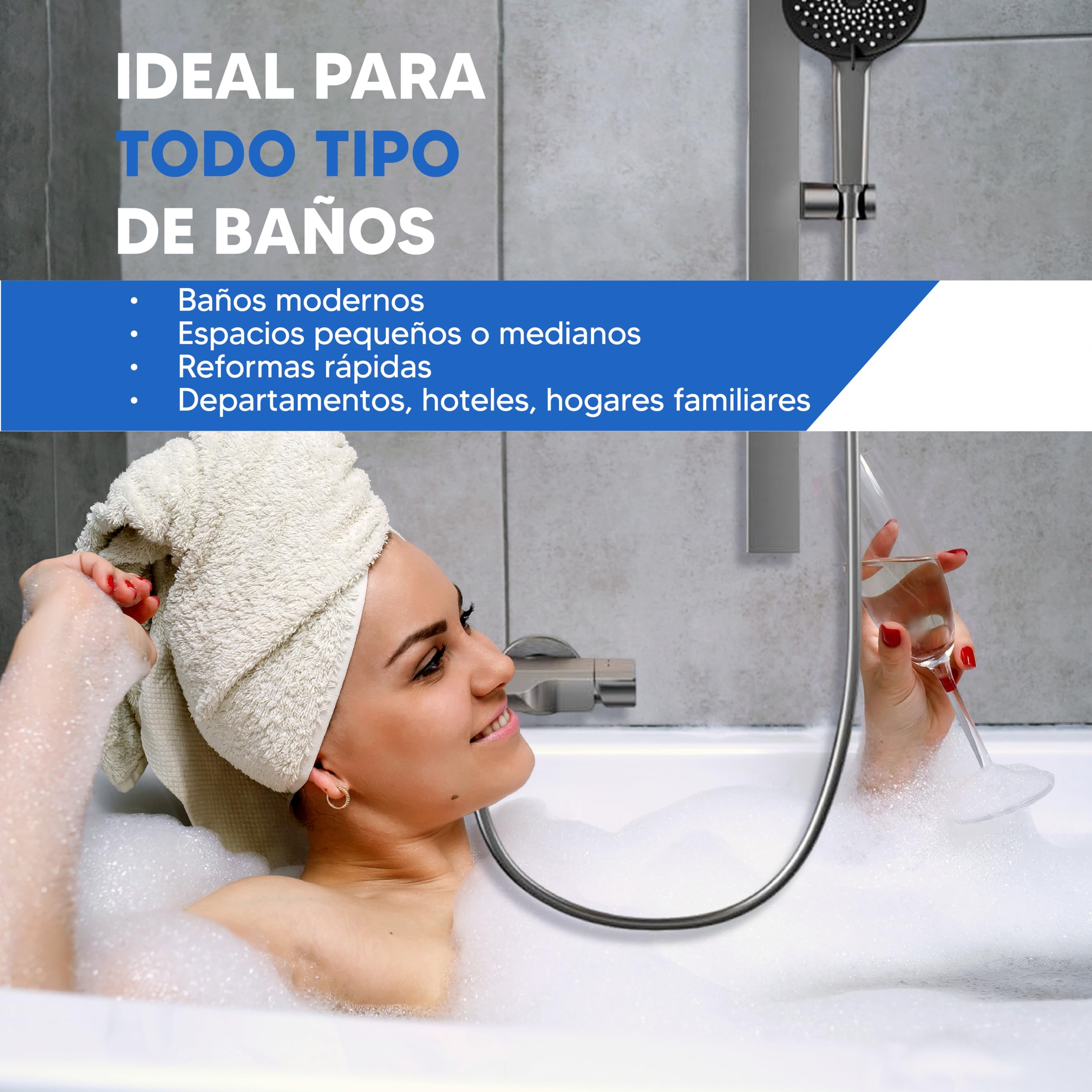 INEX EUROPA Columna de Ducha Negra Titanio con Grifo y Ducha de Mano Ajustable - Columna Ducha con Barra a Pared Graduable - Columna con Alcachofa Fácil de Instalar - 10 Años de Garantía