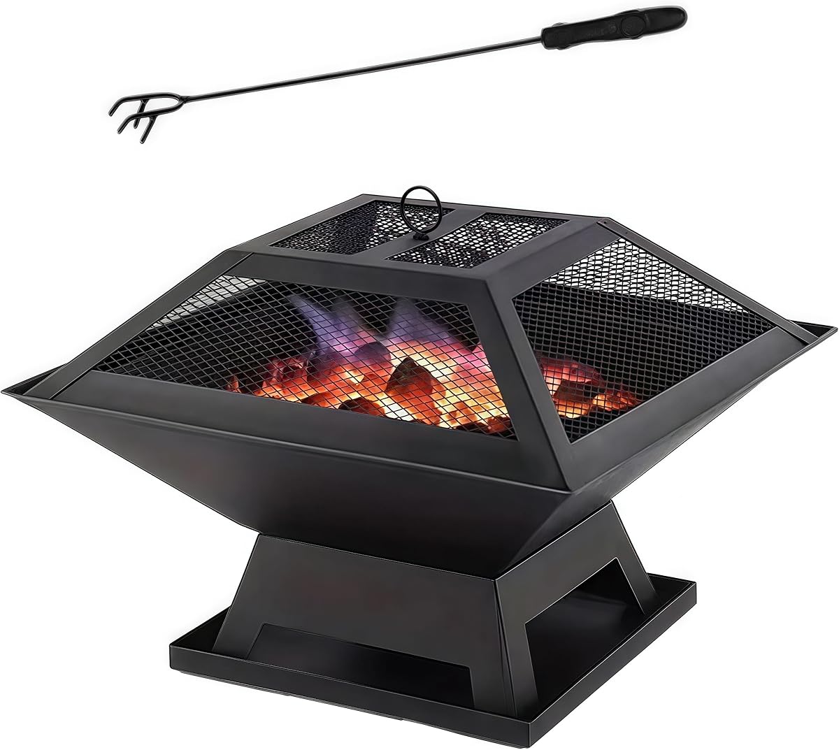 Amazon.com : KINGBURN Outdoor Fire Pits for Outside Wood Burning Table Fire Pit with Spark Screen Cover, Fire Bowls Backyard Fire Pit with Fire Poker for Camping Beach (Black, 18.5 Inch)