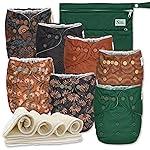 Nora\'s Nursery Cloth Diapers 7 Pack with 7 Inserts & 1 Wet Bag - Waterproof Cover, Washable, Reusable & One Size Adjustable Pocket Diapers for Newborns and Toddlers - Dahlia
