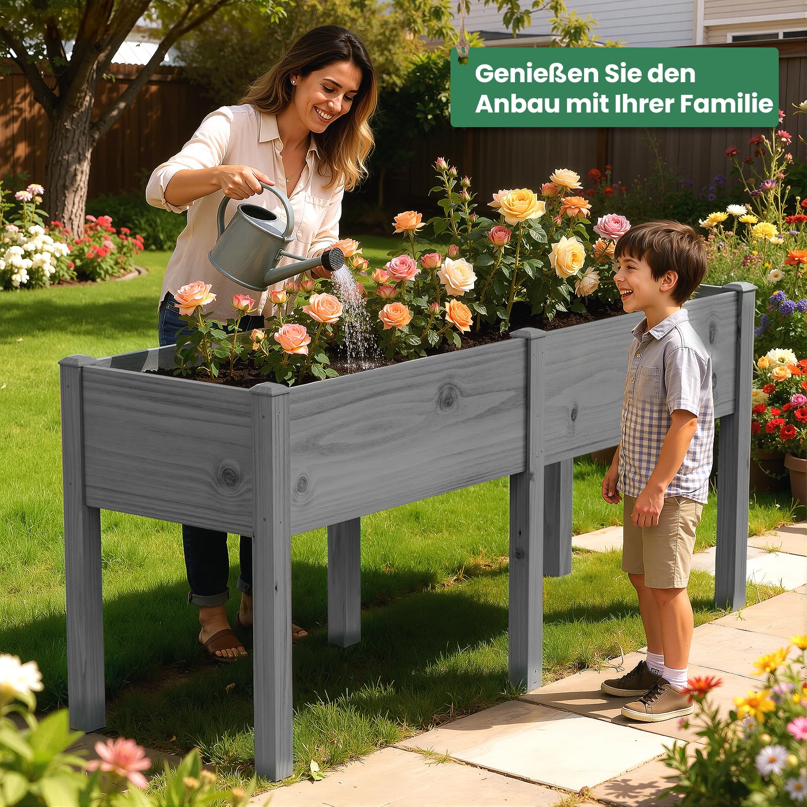 SUNYRISY Dual Hochbeet Holz für Balkon und Garten 180x60x80cm