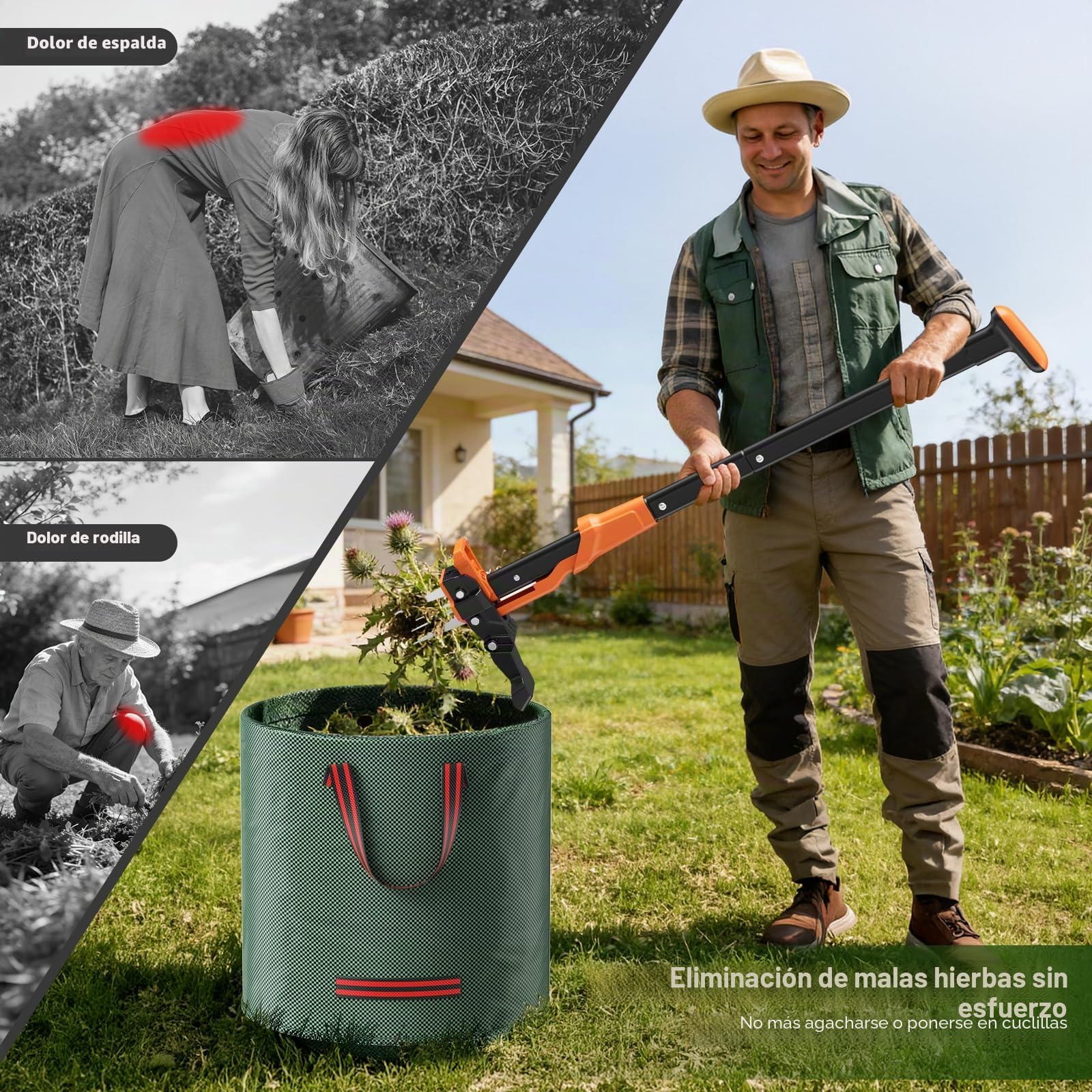 Cuchilla para Malas Hierbas de 85-100cm con Longitud Ajustable, Dispositivo para Eliminar Malas Hierbas con Mango Largo y 4 Garras,Herramientas de jardinería para el Patio y el césped.