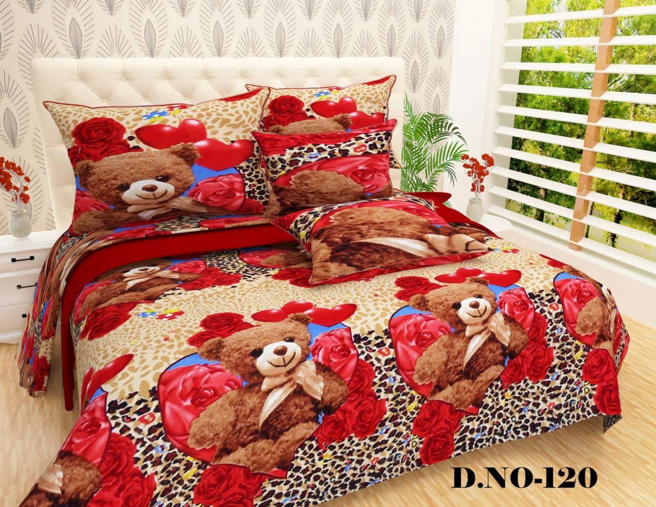 H18 SHEET Polycotton Double BedSheet with 2 Pillow Covers Set, Candy Queen Size Bedsheet Series, 144 TC, 3D Printed Pattern