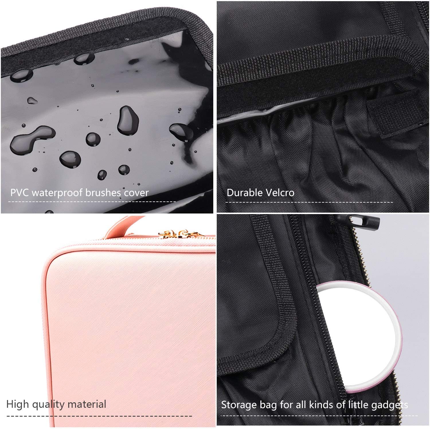 Bvser Travel Makeup Case, PU Leather Portable Organizer Makeup Train Case Makeup Bag Cosmetic Case with Adjustable Dividers for Cosmetics Makeup Brushes Women (Pink) 4
