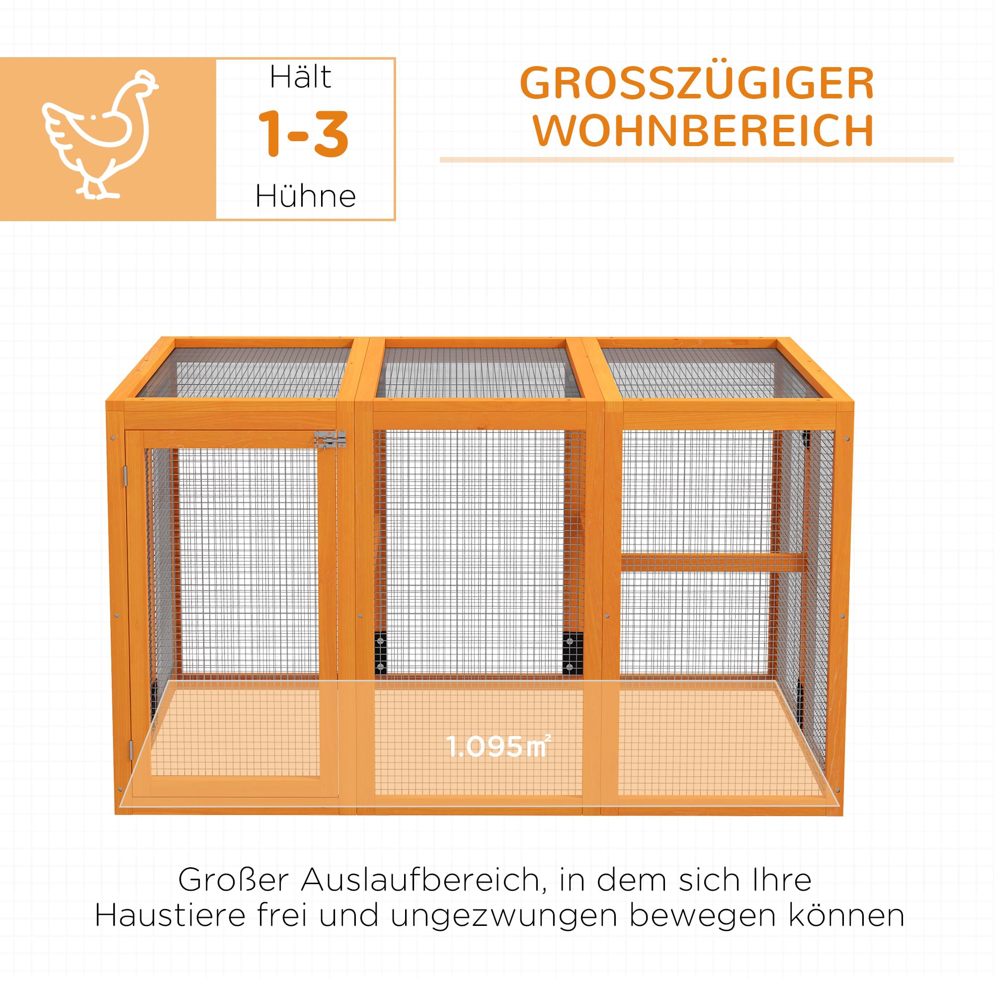 PawHut Hühnerstall Freilaufgehege für Hühner 140 x 84,5 x 80,5 cm Orange