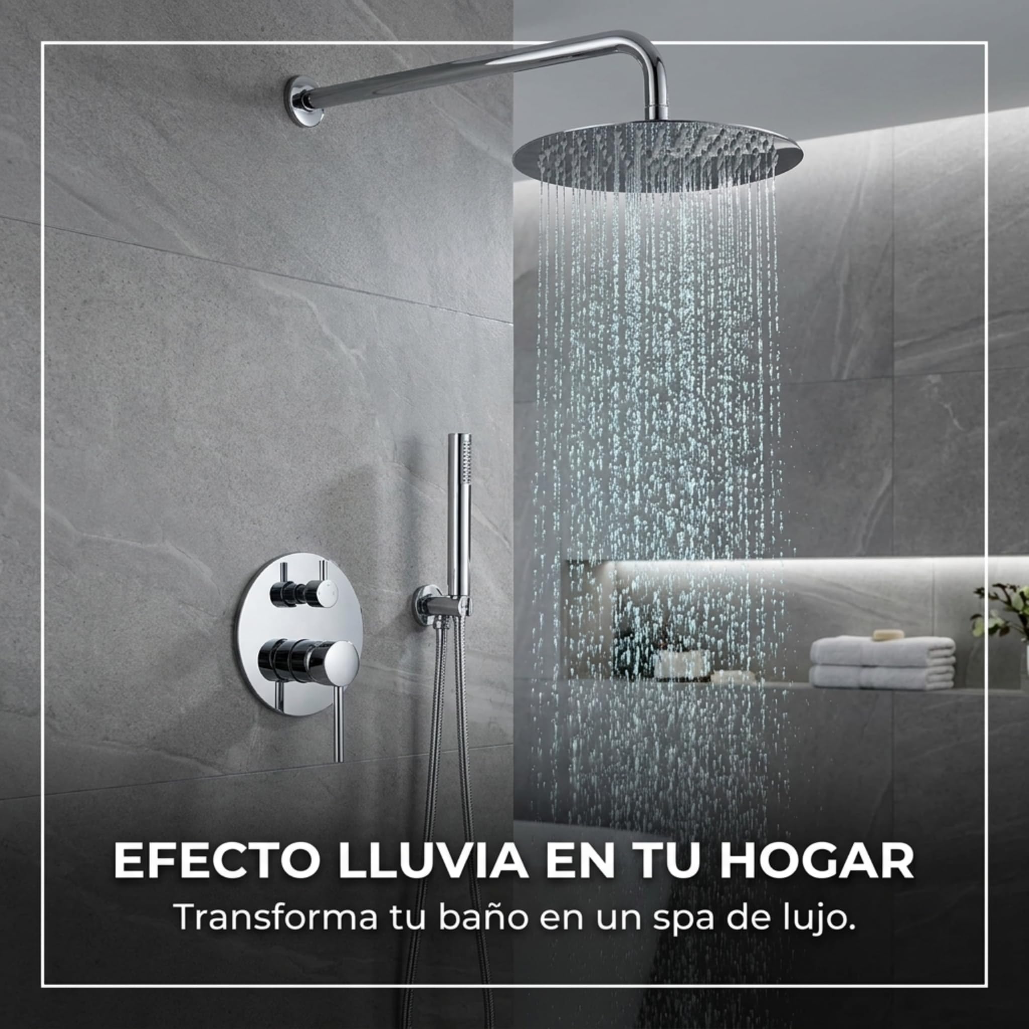 VALAZ Douche Encastrable | Mitigeur Douche 2 voies, Pulvérisateur Effet Pluie | Installation Murale Facile et Rapide | Inoxydable, Ronde, Pulvérisateur 25 cm, Chromé, Série Jucar