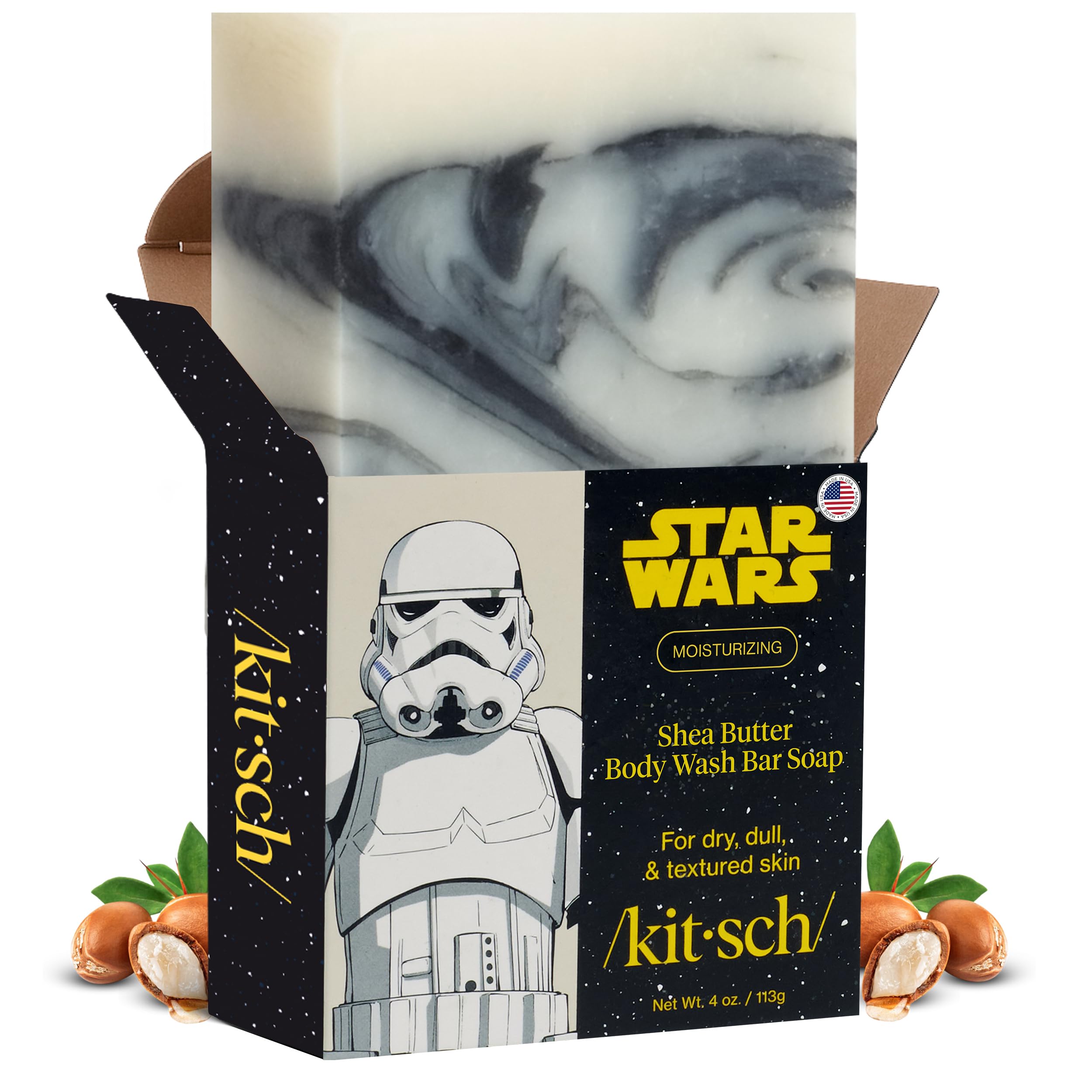 Kitsch Shea Butter Exfoliating Body Wash x Star Wars Stormtrooper Design – Moisturizing Bar Soap & Gentle Soap Bar – Hydrates, Softens & Soothes Skin – Paraben, Silicone & Sulfate-Free - 4 oz