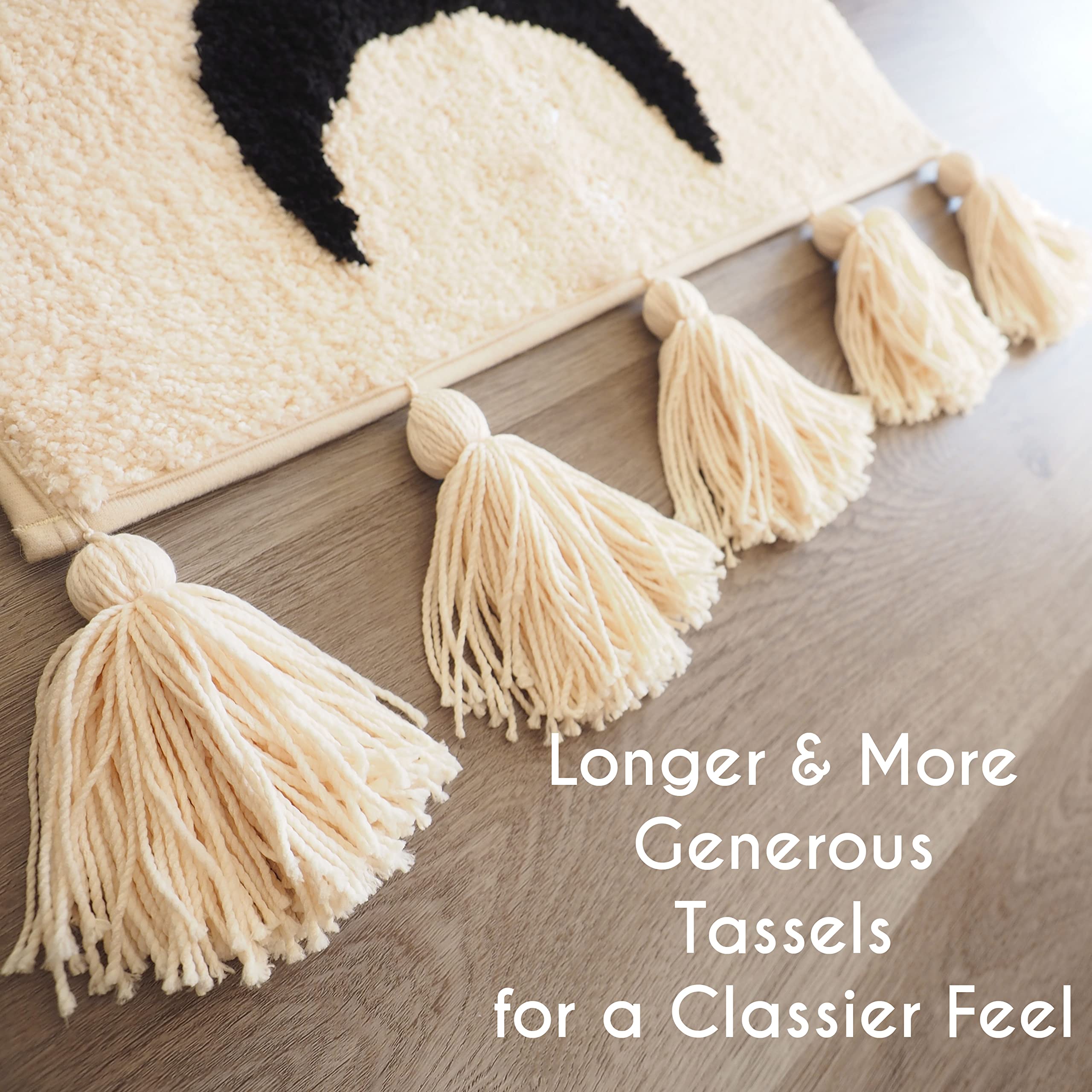 Evovee Half Moon Rug Boho Bathroom Rug Moon Phases Bath Mat with Tassels Bohemian Runner Bedroom Decor Bathroom Bedroom Shower Hippie Witchy Decor Boho Area Rug Beige Cream Taupe Black White