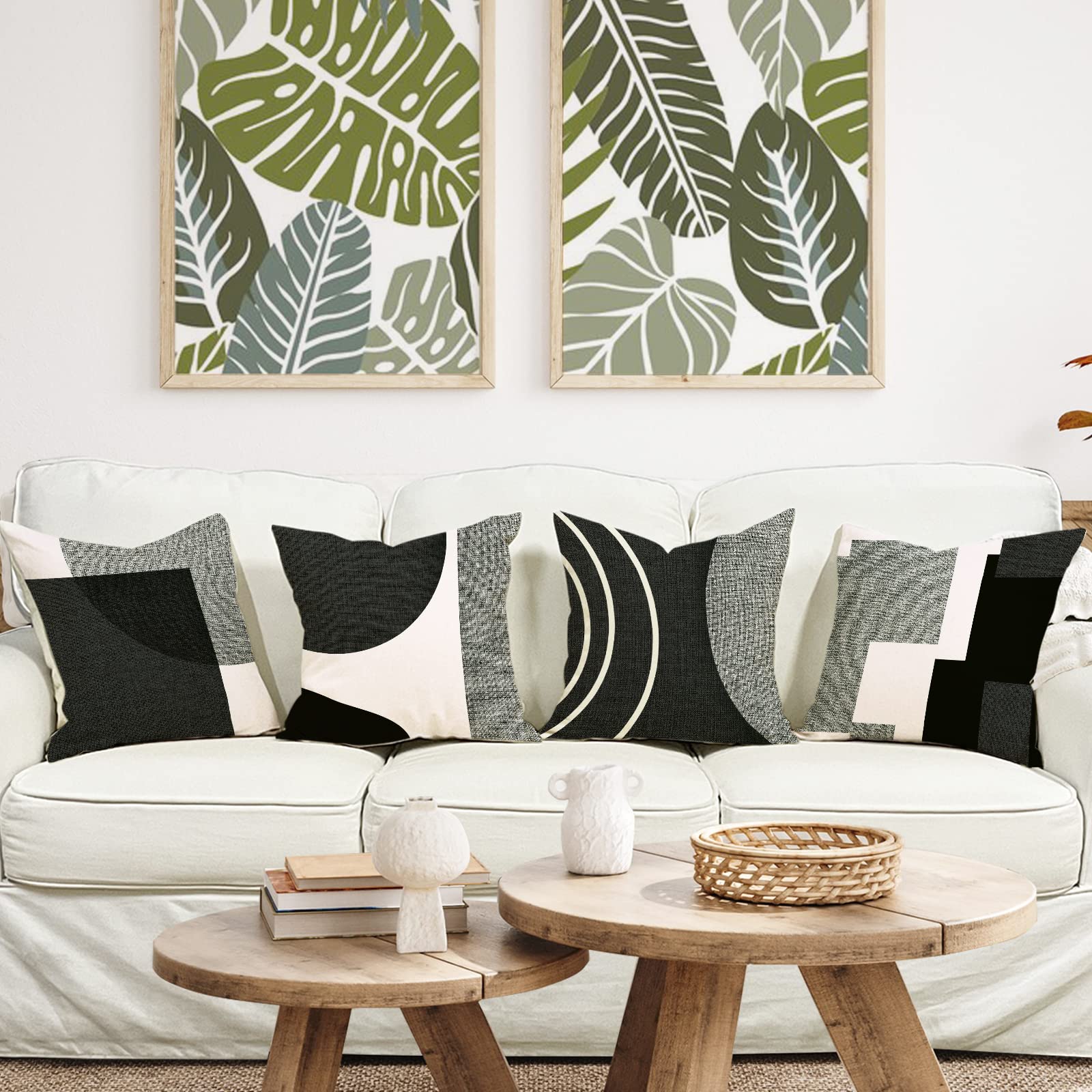 ZWJD Fodera per Cuscino Decorativa in Lino 50x50 Set di 4 Fodere per Cuscini Motivo Geometrico Fodere per Cuscini per Divano Camera da Letto Divano Cuscino per Esterno 50x50 A083-20