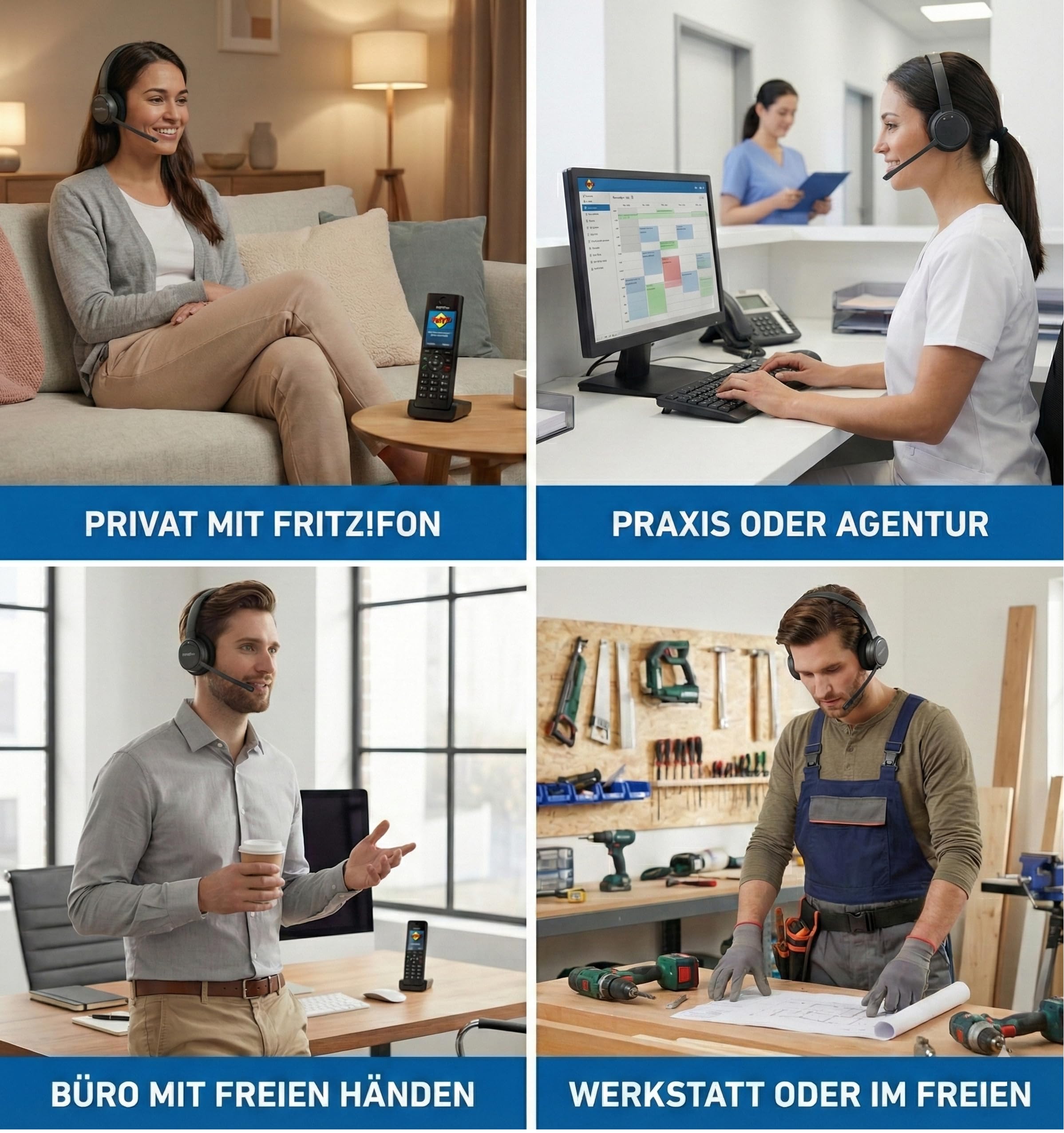 GEQUDIO GC-1 DECT & Bluetooth Headset für AVM FritzBox - Kabellose Anrufsteuerung am FritzFon - Mono Kopfhörer für PC & Smartphone - HD Audio, Schwarz/Grau