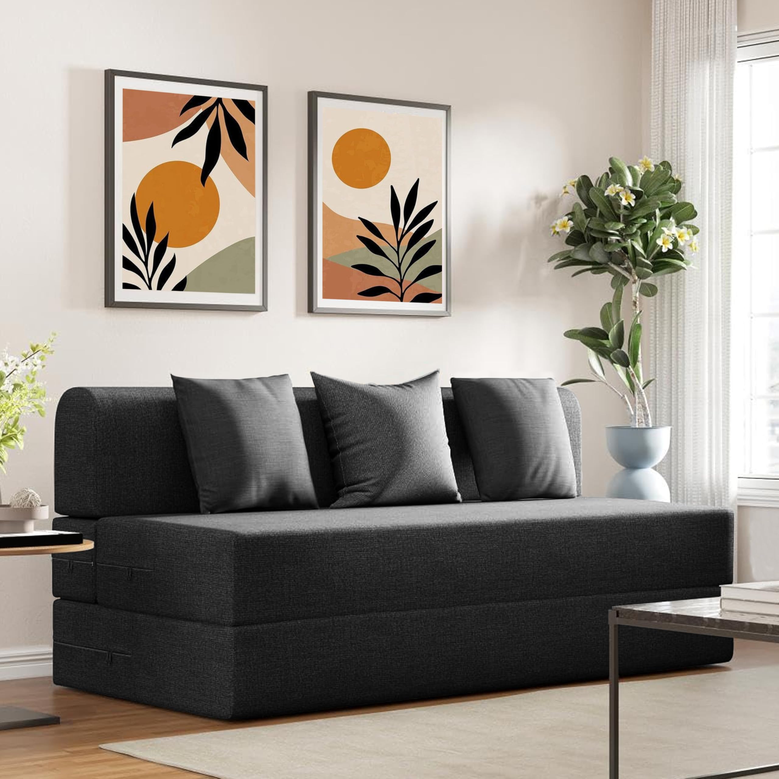 Dr. Smith Folding Sofa Bed for Living Room/Office |5x6 feet, 3 Seater| Sofa Cum Bed with Cushion Jute Fabric - Black (B0DHZVG4JH) Amazon Price History, Amazon Price Tracker